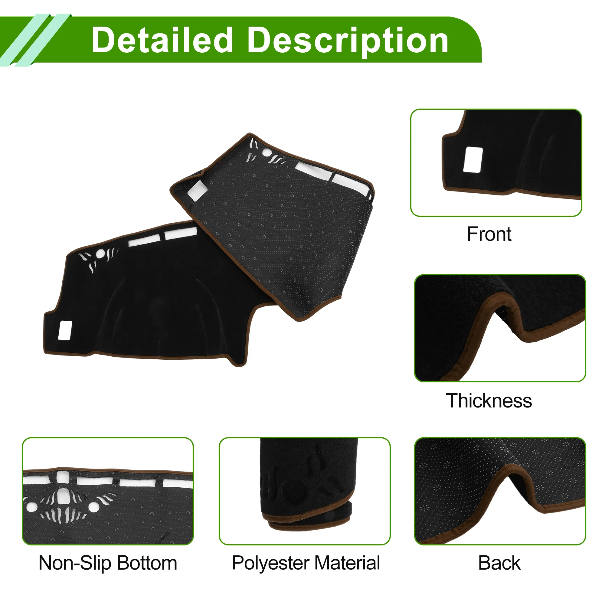 Dash Cover for Ford Maverick 2022-2025 Polyester Black with Brown Edge 1Pc - Image 6
