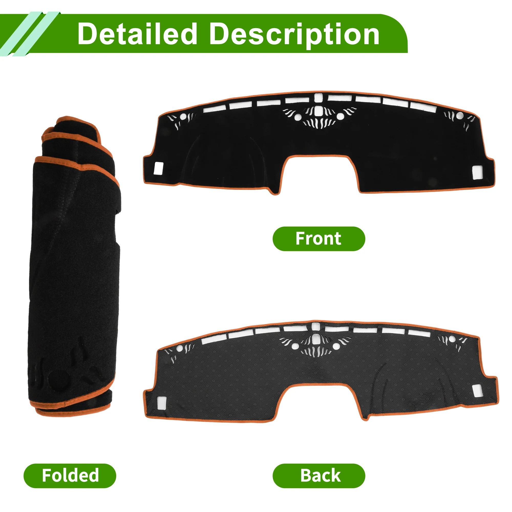 Dash Cover for Ford Maverick 2022-2025 Polyester Black with Orange Edge 1Pc - Image 4