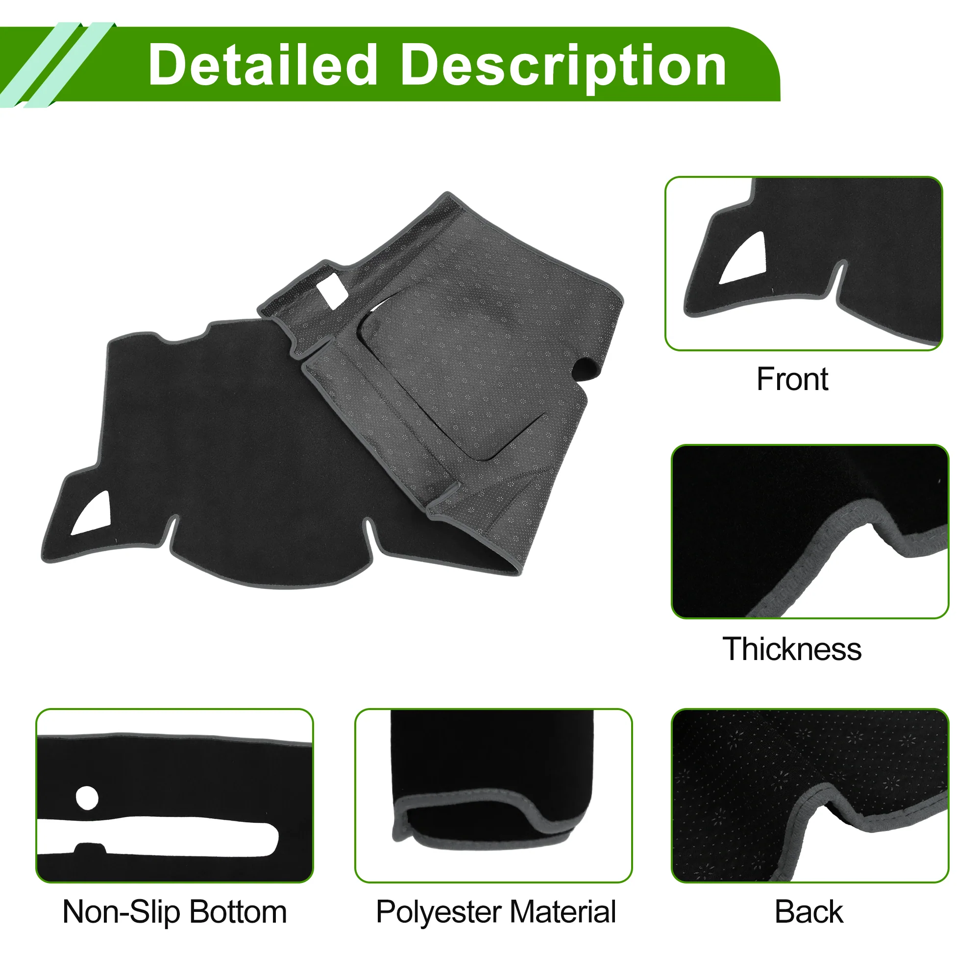 Dash Cover for Chevrolet Silverado 2007-2013 Polyester Black with Gray Edge 1Pc - Image 6