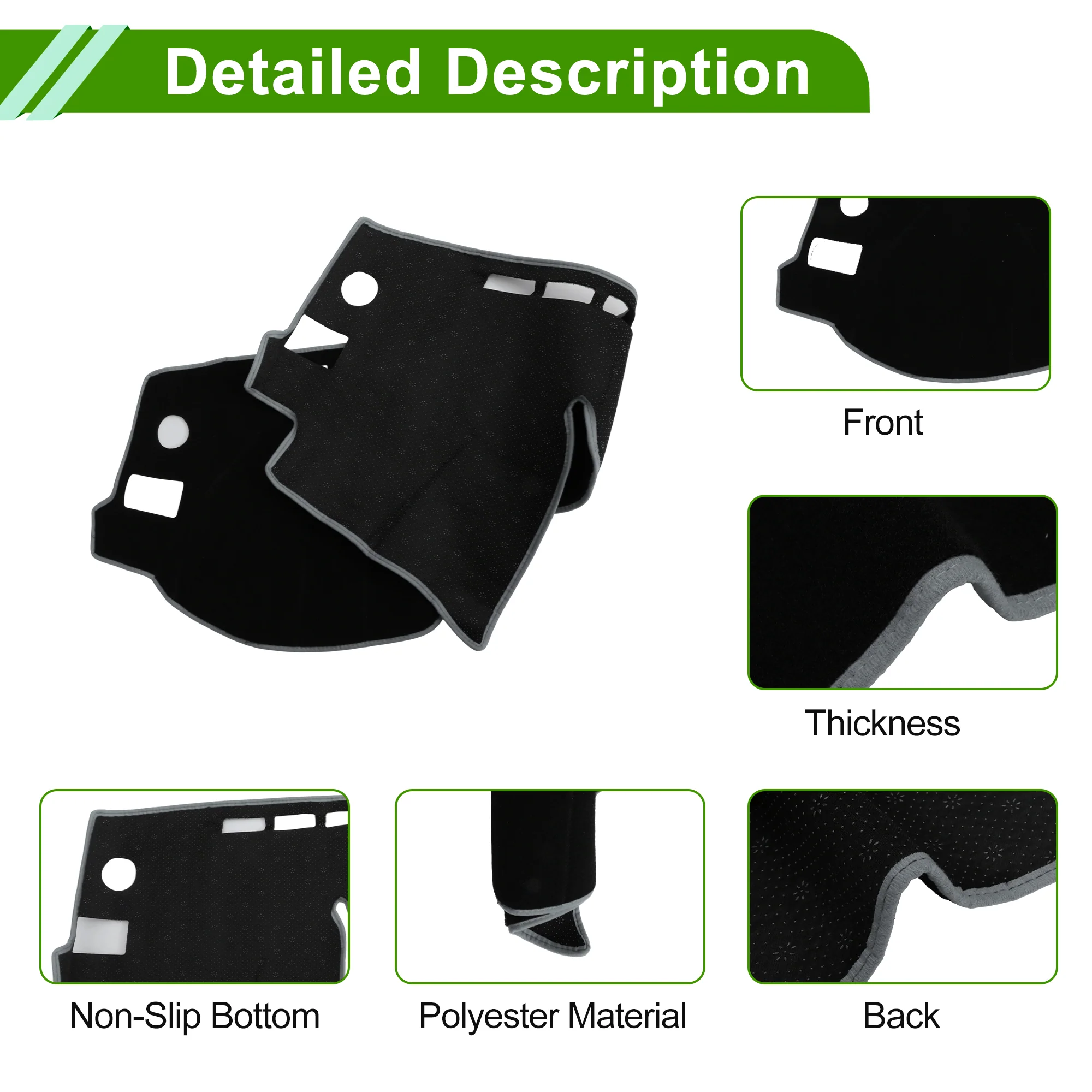Dash Cover for Subaru Forester 2014-2018 Polyester Black with Gray Edge 1 pcs - Image 6