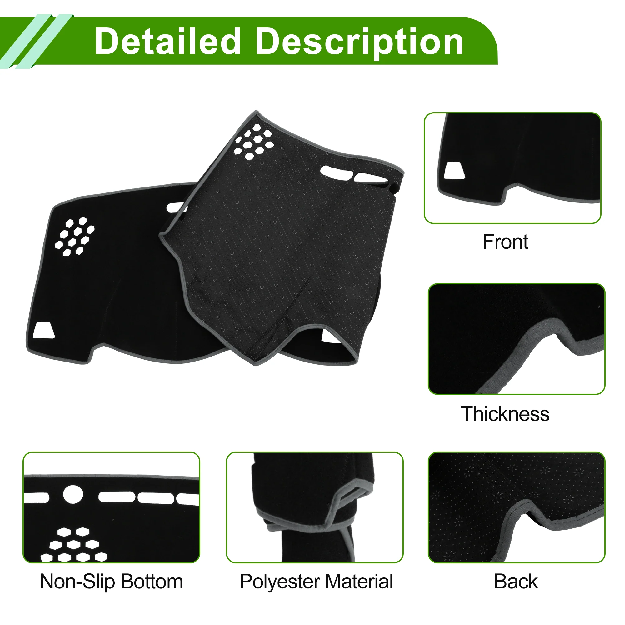 Dash Cover for Jeep Cherokee Latitude 14-23 Polyester Black with Gray Edge 1Pc - Image 6