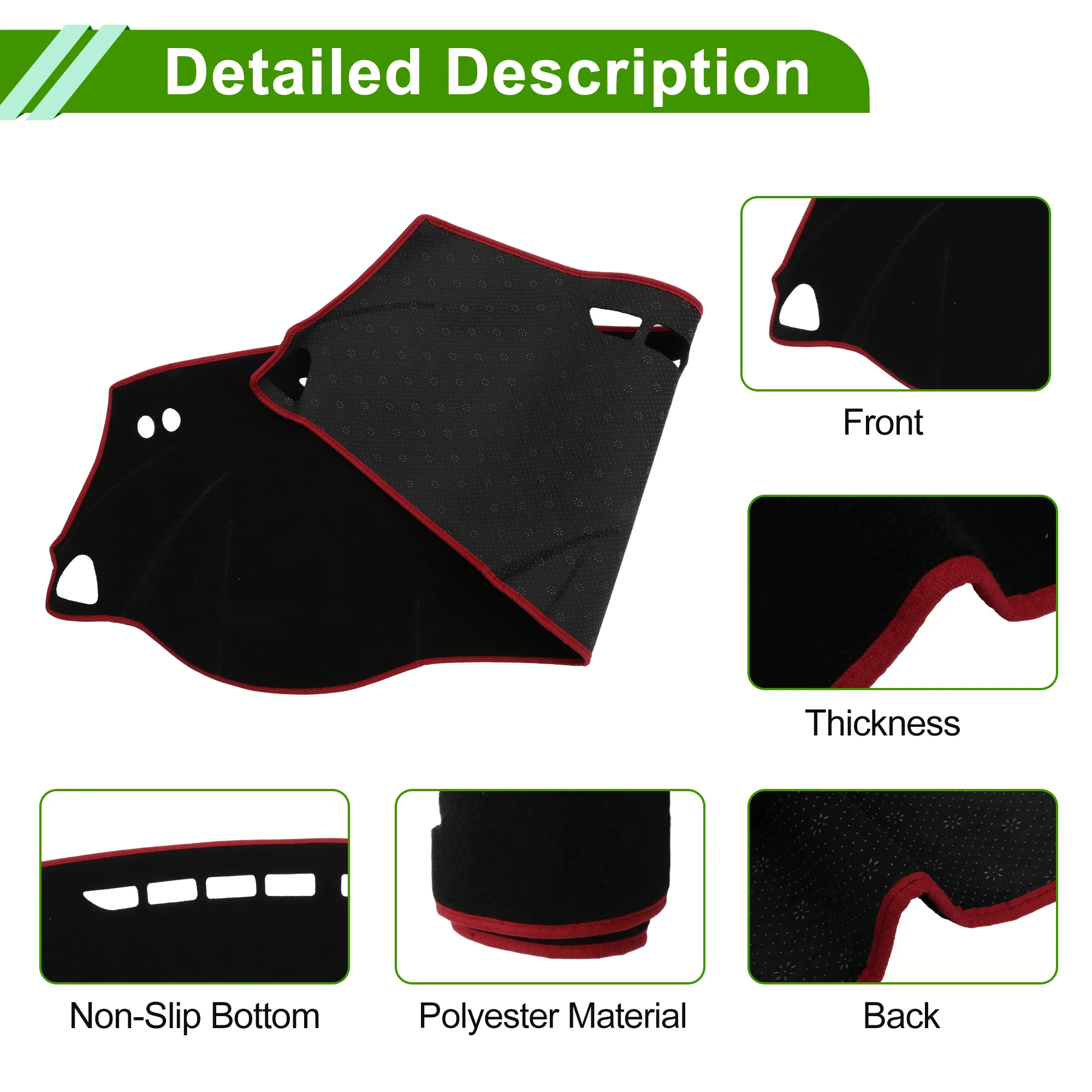 Dash Cover for Nissan Kicks Play 2025 Polyester Black with Red Edge 1Pc - Image 6