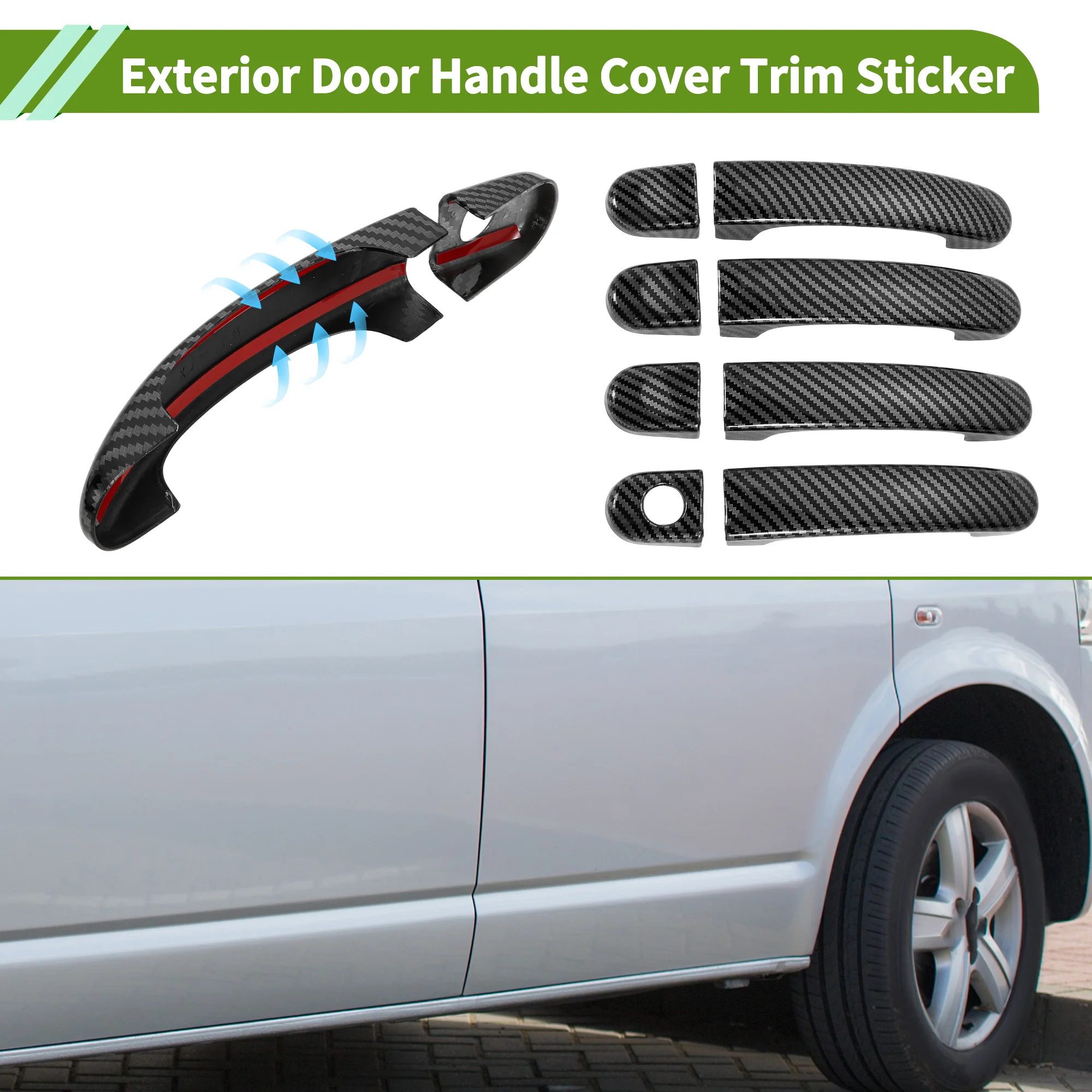 Exterior Door Handle Cover Trim for Volkswagen Transporter Carbon Fiber Black - Image 3