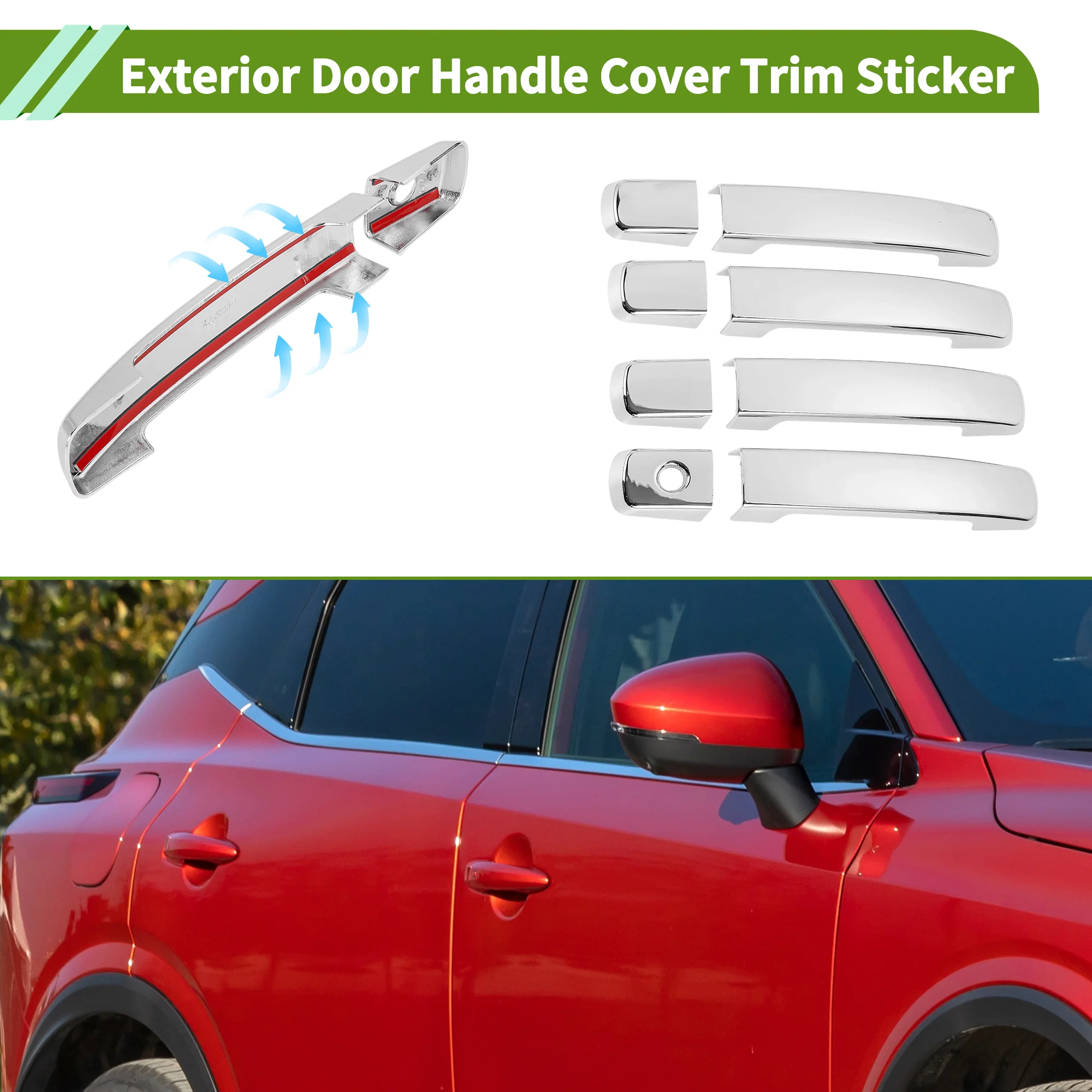 Exterior Door Handle Cover Trim for Nissan Qashqai 08-15 Normal Silver Tone 1Set - Image 3