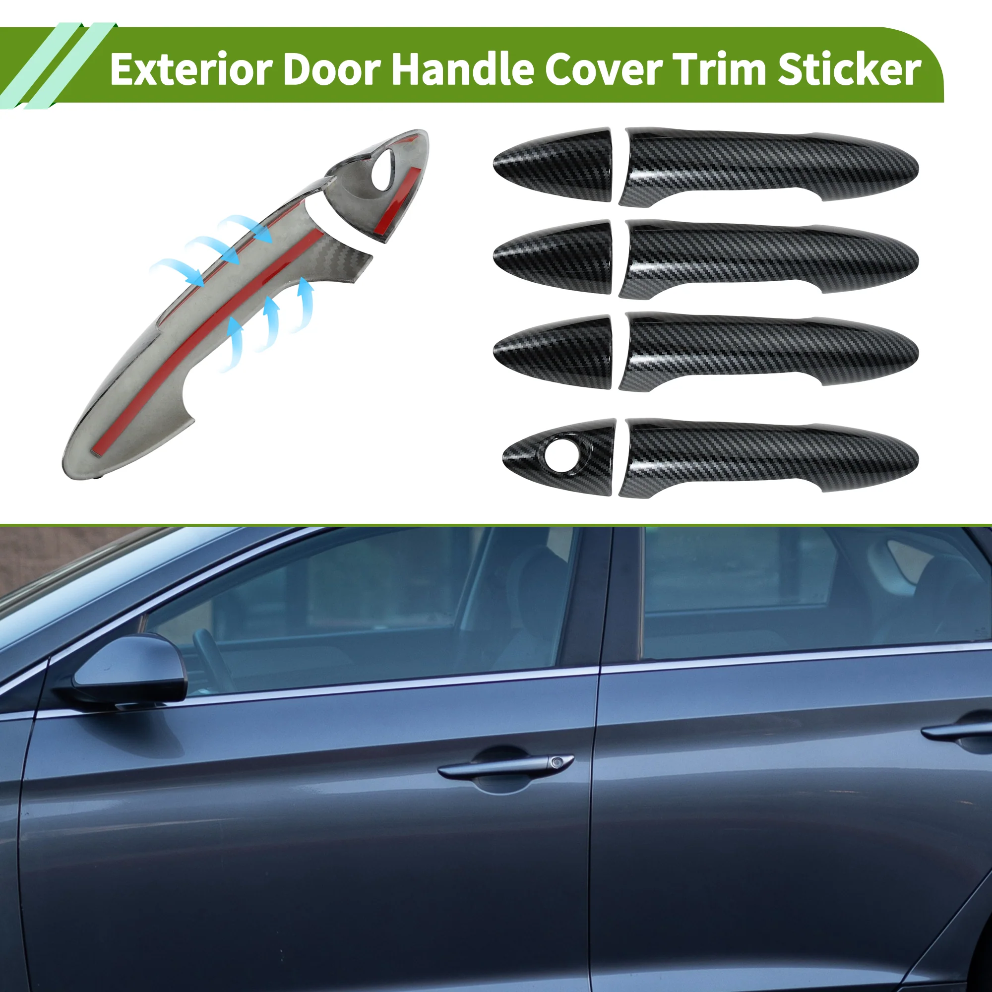 Exterior Door Handle Cover Trim for Hyundai Accent Normal Carbon Fiber 1 Set - Image 3