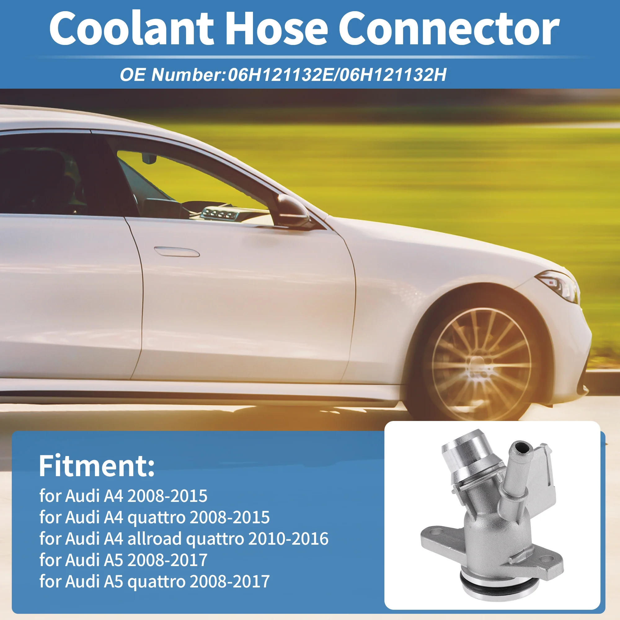 Engine Coolant Hose Connector for Audi A4 2008-2015 Aluminum Alloy No.06H121132E - Image 2