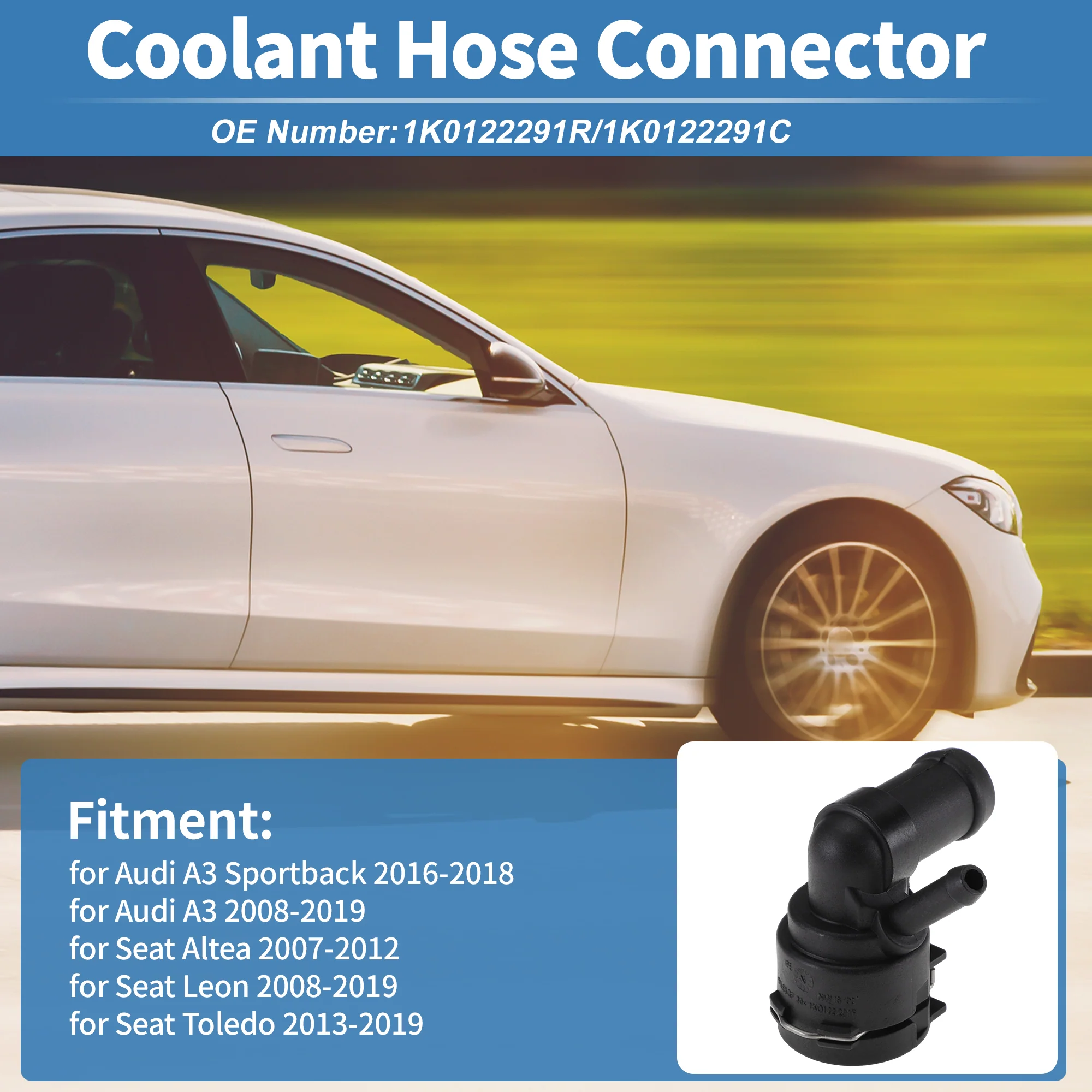 Engine Coolant Hose Connector for Audi A3 Sportback 16-18 Plastic No.1K0122291R - Image 2