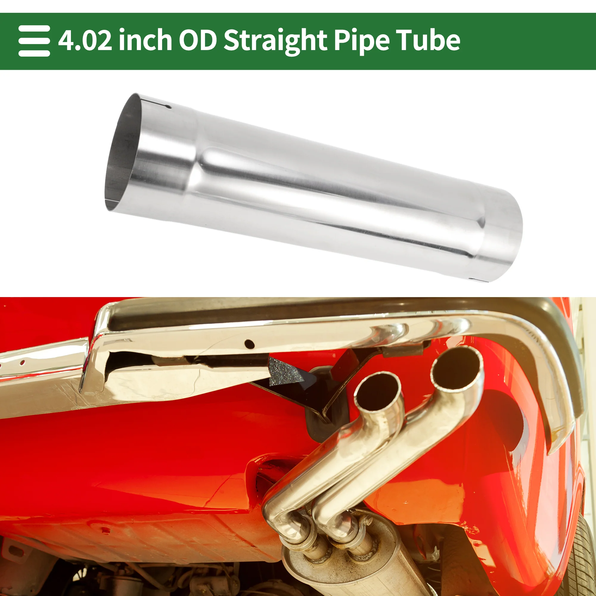 4.02" Straight Exhaust Pipe Tube 15.98″ L Double Side Flaring Notching Surface - Image 2