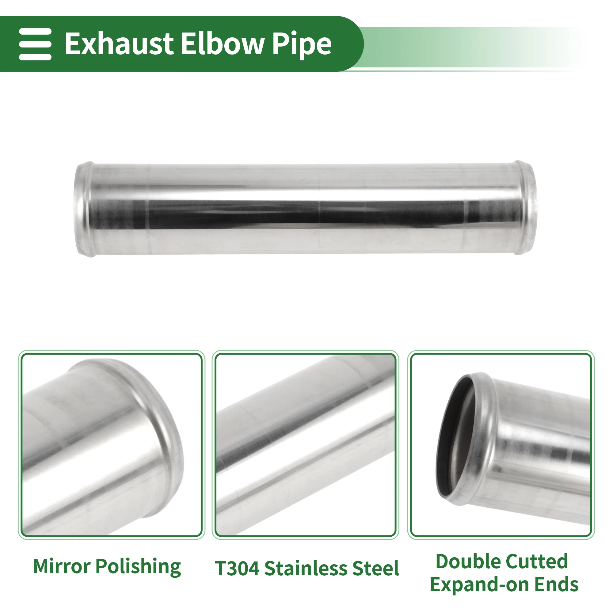 2.01″ Straight Exhaust Pipe Tube 9.84″ L With Double Bead Roll Surface Polishing - Image 4