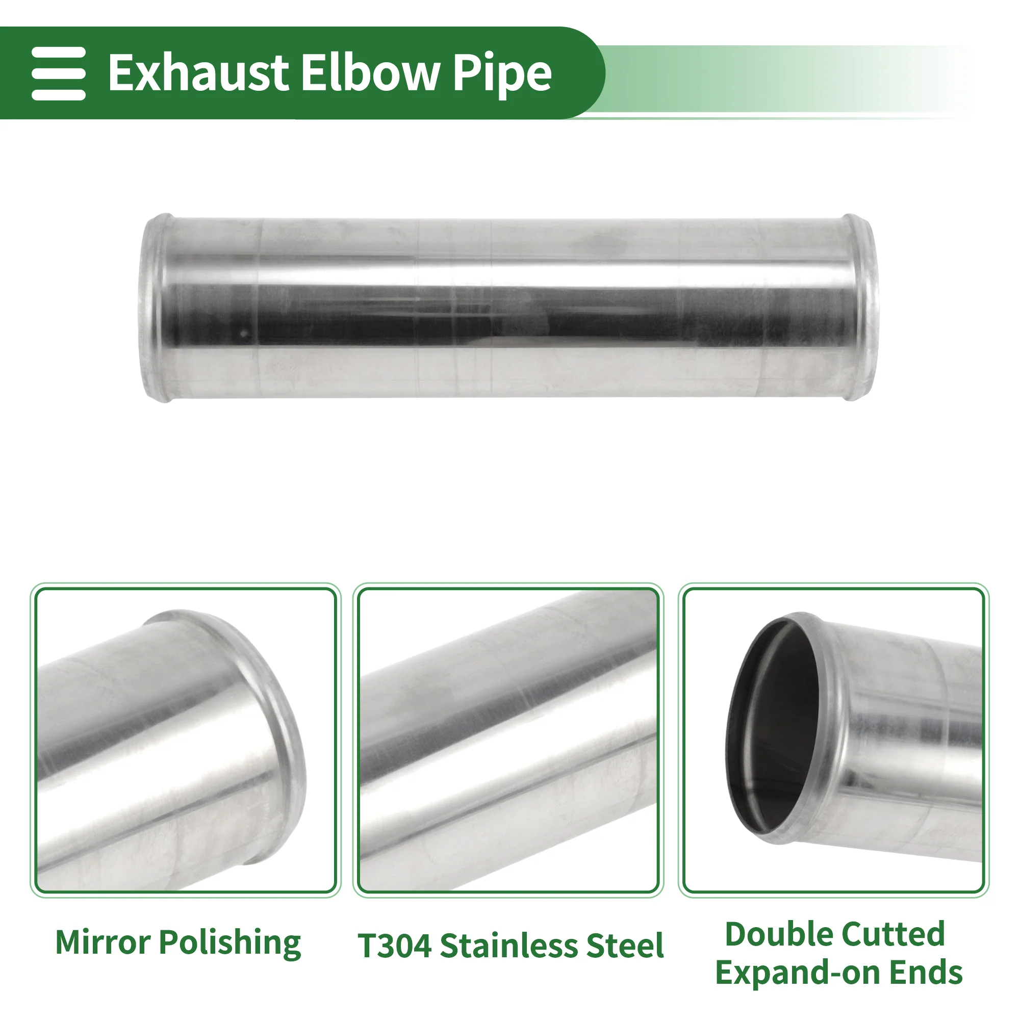 2.52″ Straight Exhaust Pipe Tube 9.84″ L With Double Bead Roll Surface Polishing - Image 4