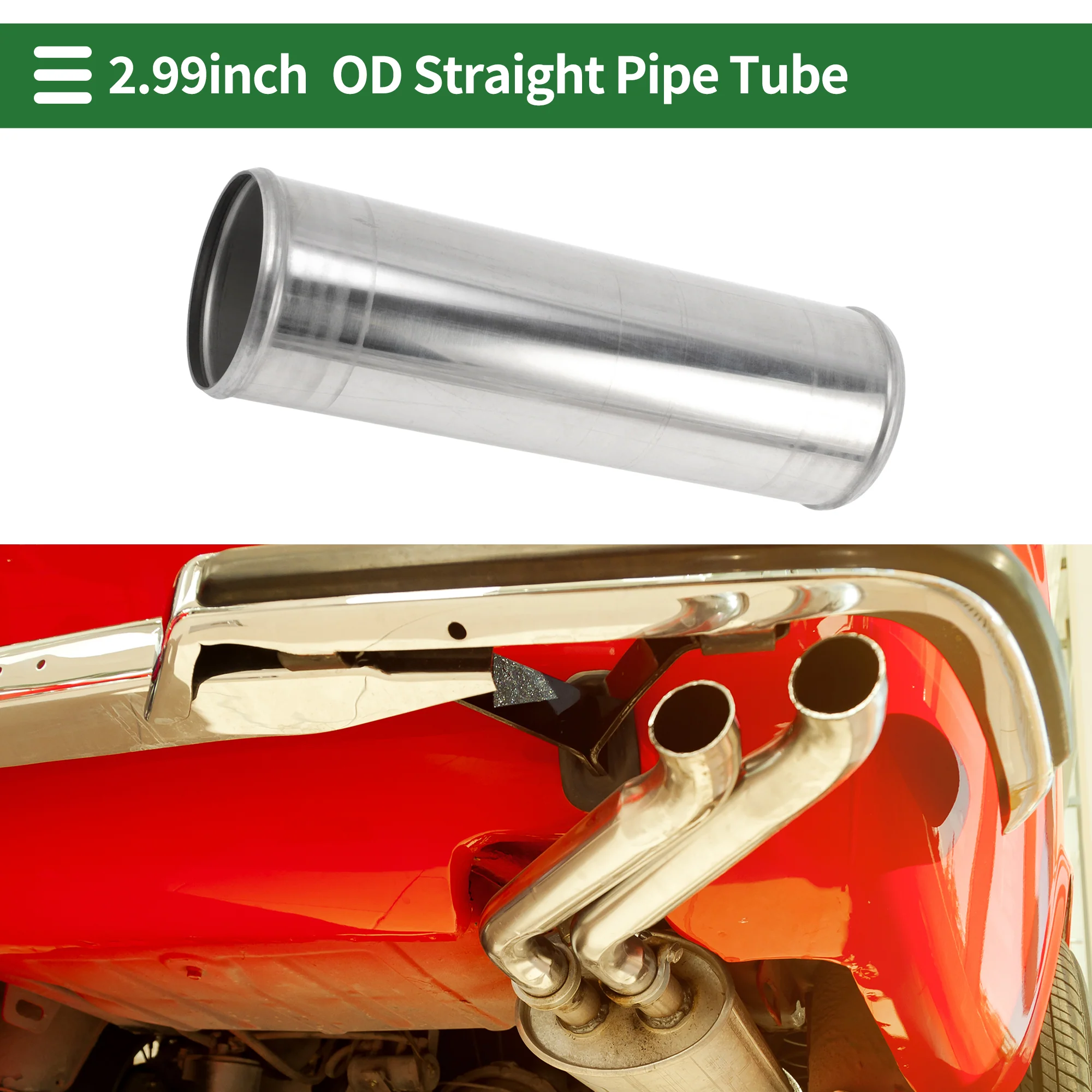 2.99″ Straight Exhaust Pipe Tube 9.84″ L With Double Bead Roll Surface Polishing - Image 2