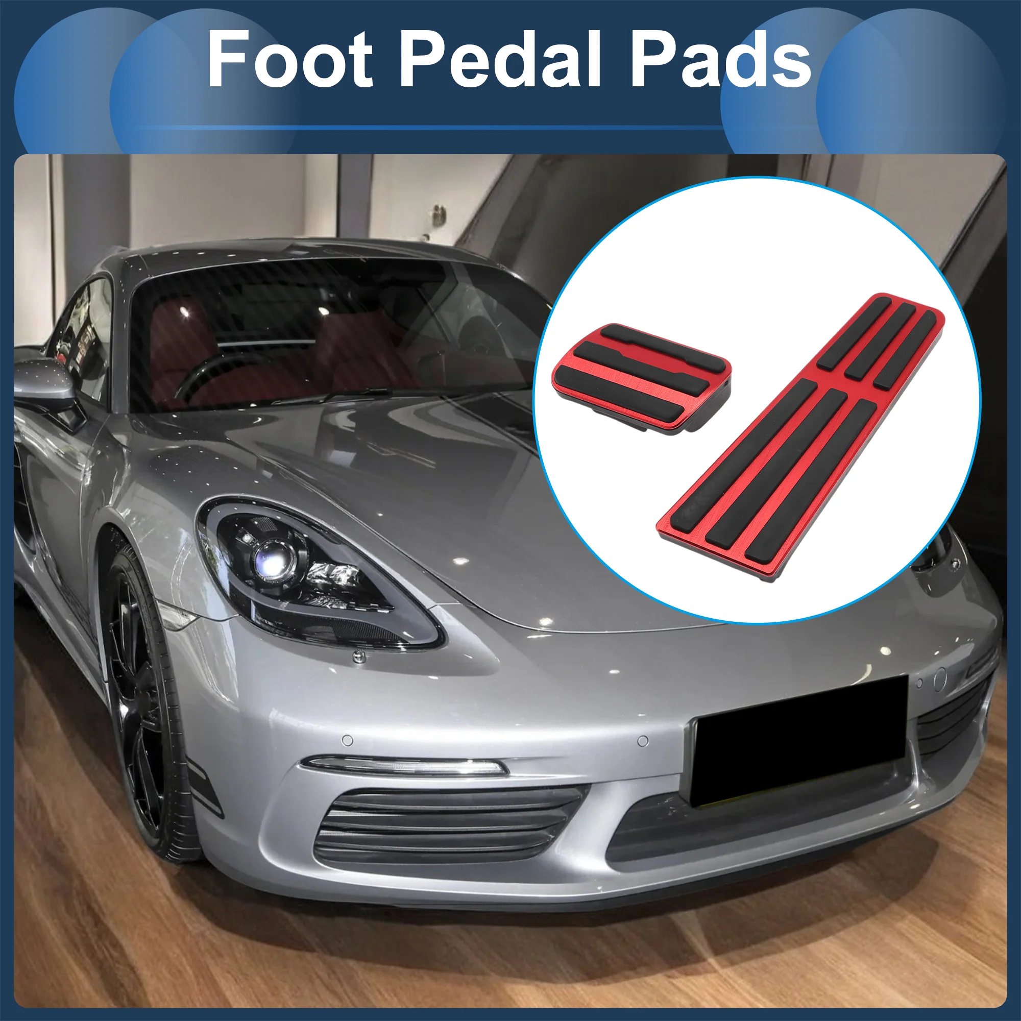2 Pcs Automatic Foot Accelerator Pedal Covers for Porsche 718/911 No Mark Red - Image 2