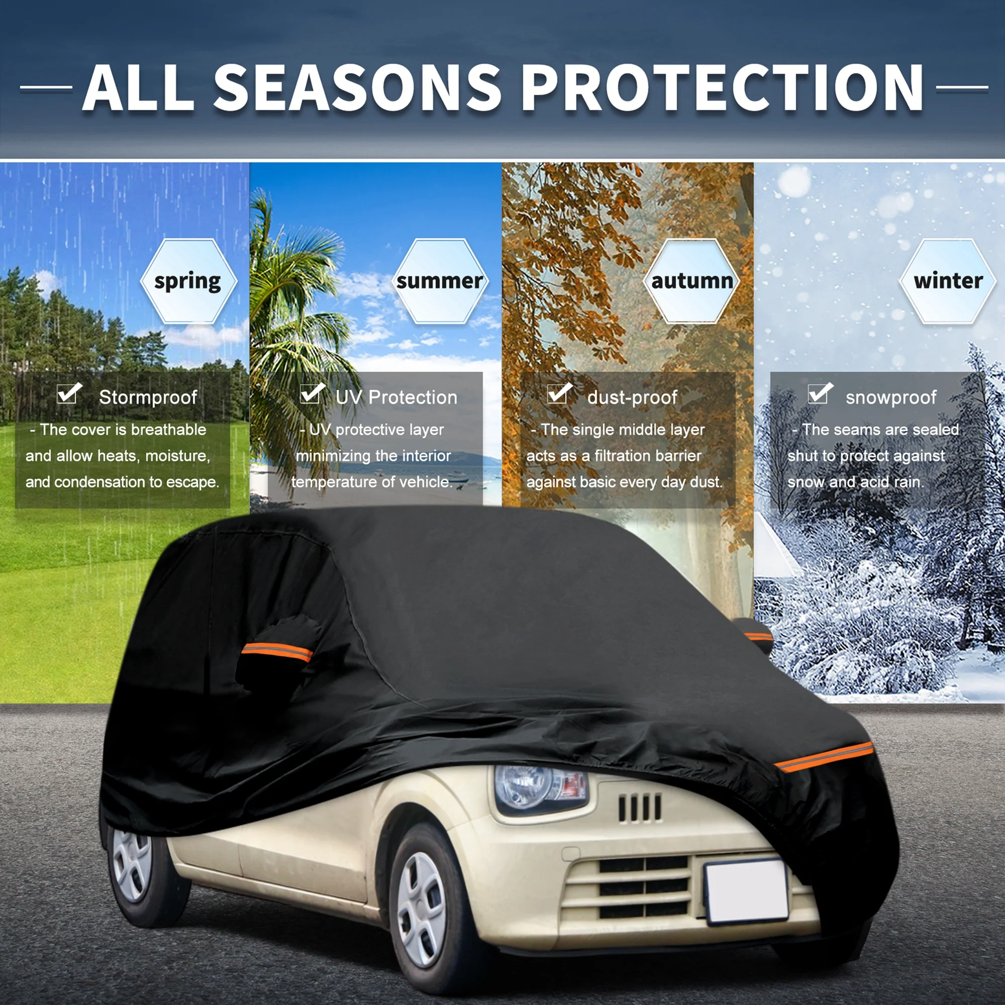 Car Cover Waterproof All Weather for Mazda Carol 2023 Black Aluminum Film Cotton - Image 2