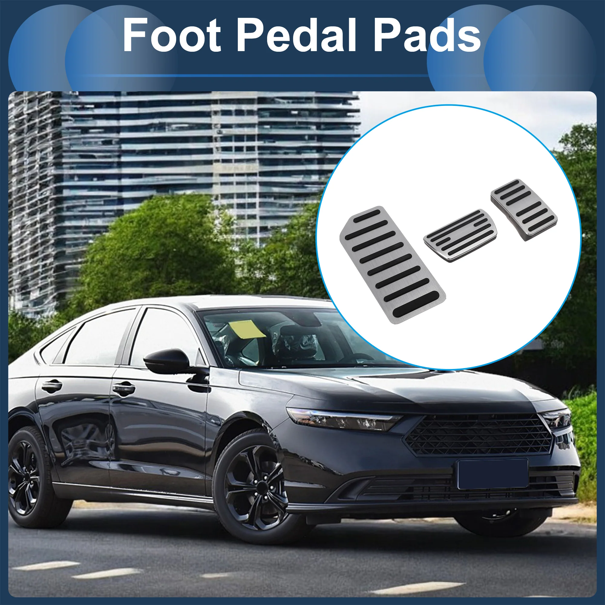 3 Pcs Automatic Foot Accelerator Pedal Covers for Honda Accord 16-22 Silver Tone - Image 2