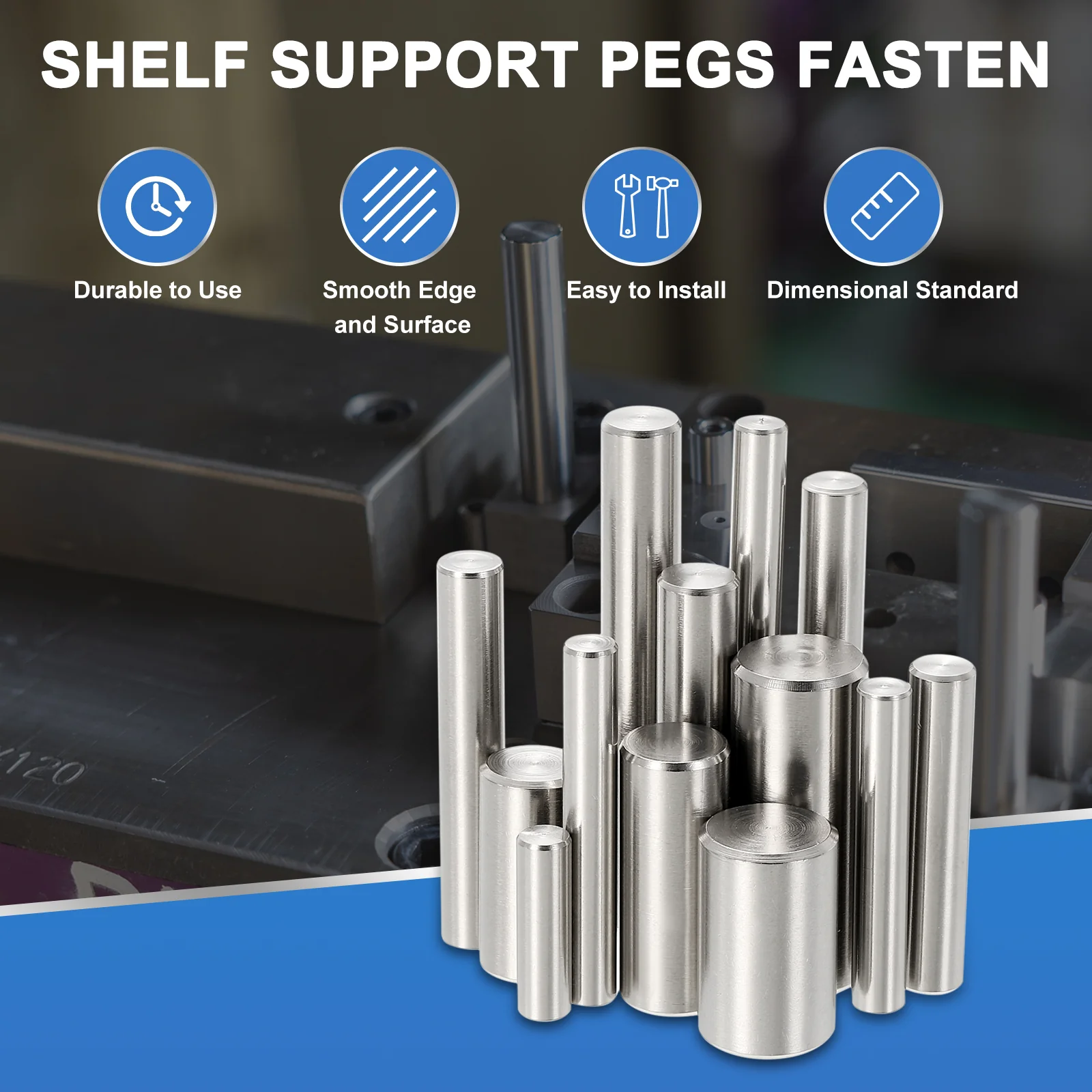 Uxcell 2Pcs 3/8 x 1-1/2" Dowel Pin, 304 Stainless Steel Cylindrical Shelf Support Peg - Image 5