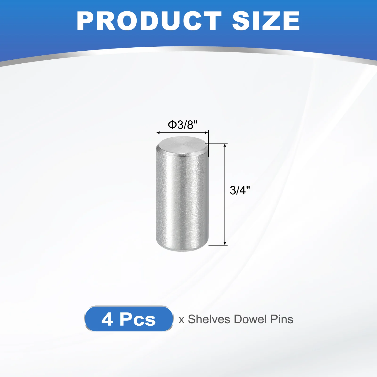 Uxcell 4Pcs 3/8 x 3/4" Dowel Pin, 304 Stainless Steel Cylindrical Shelf Support Peg - Image 2