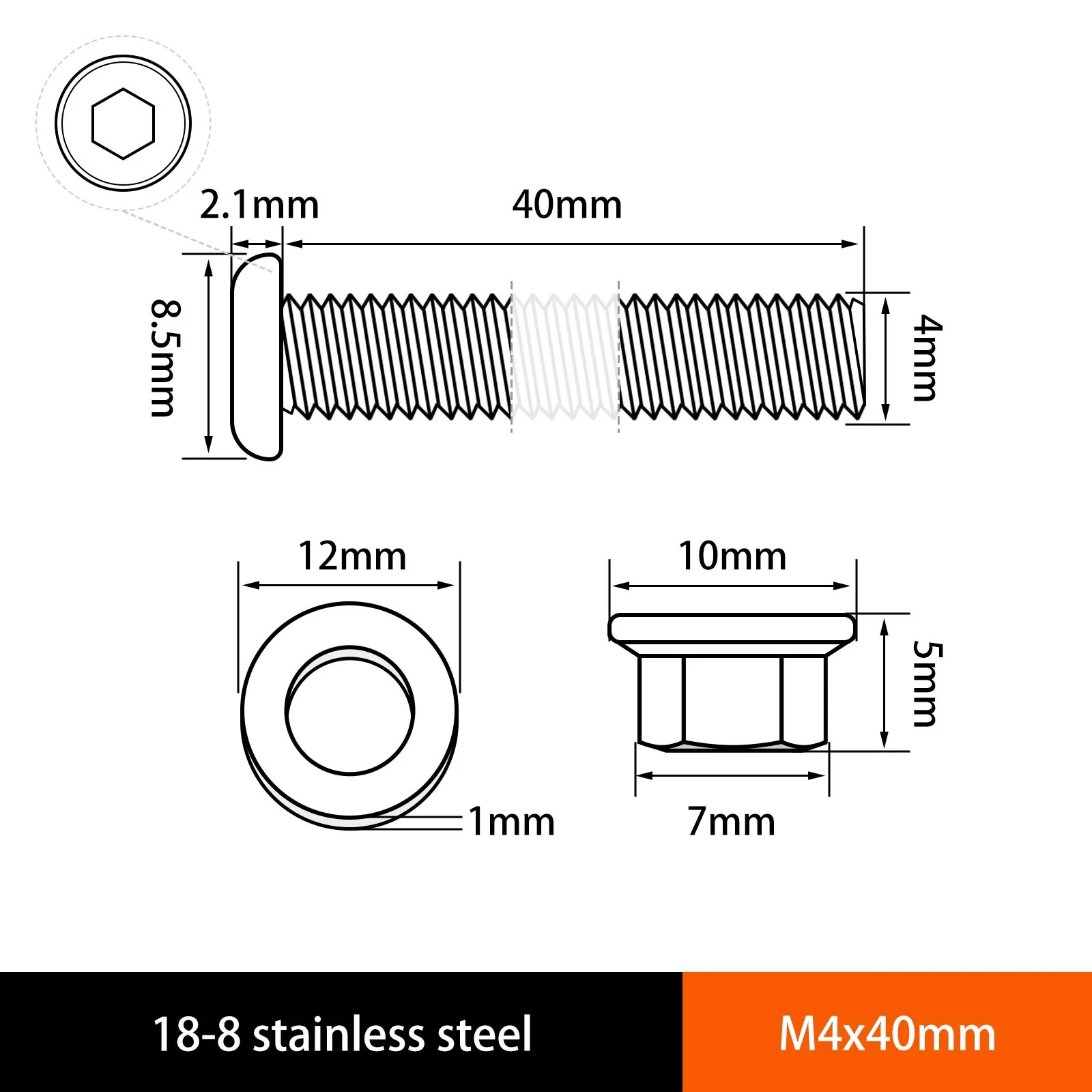 Hex Drive Flat Head Screws with Serrated Flange Nuts & Washers Sets M3/M4/M5/M6 18-8 Stainless Steel - Image 116