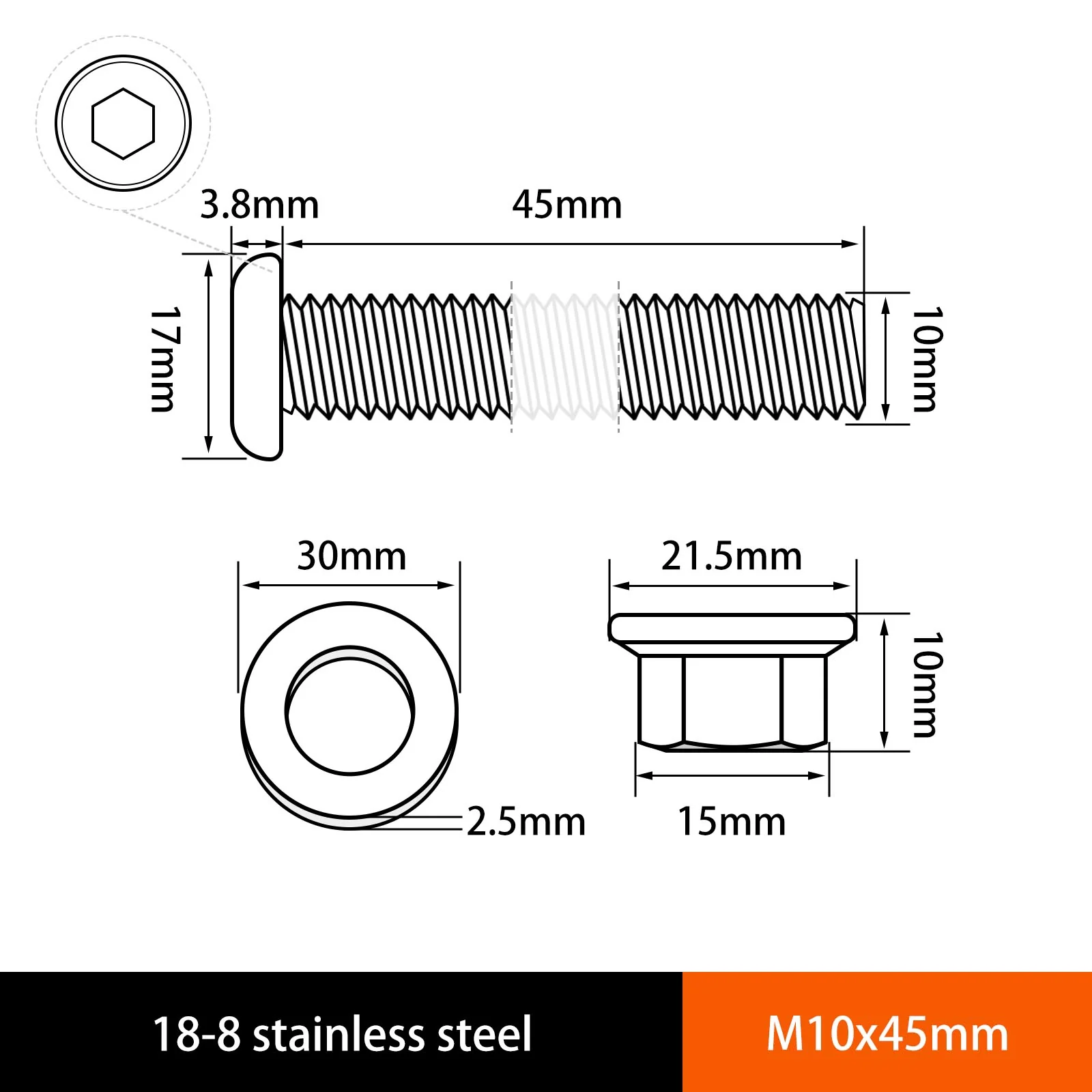 Hex Drive Flat Head Screws with Serrated Flange Nuts & Washers Sets M8/M10/M12 18-8 Stainless Steel - Image 88