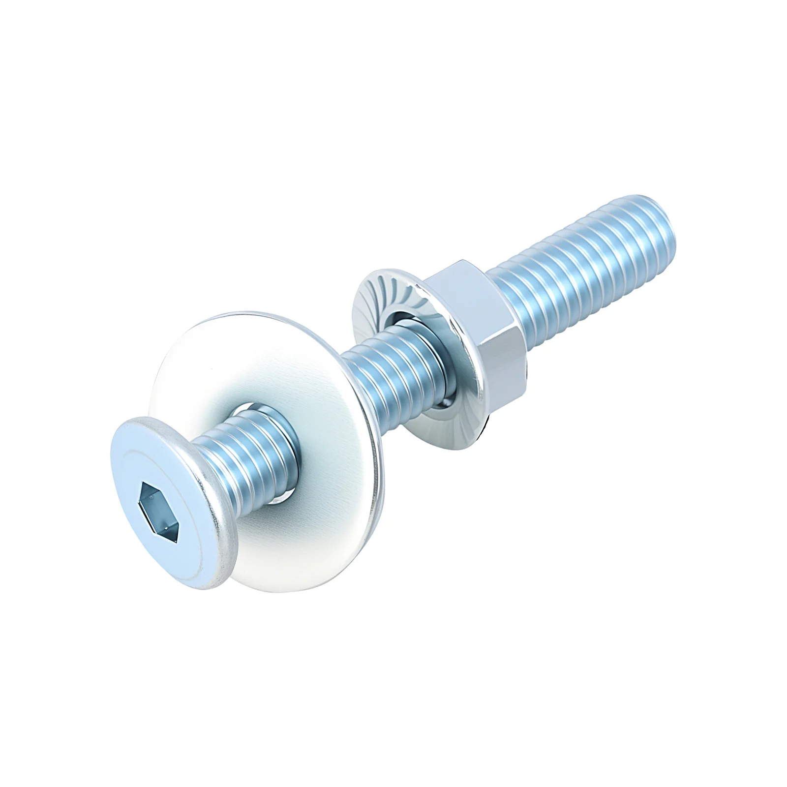 Hex Drive Flat Head Screws with Serrated Flange Nuts & Washers Sets M6/M8 Carbon Steel White Zinc Plated - Image 3
