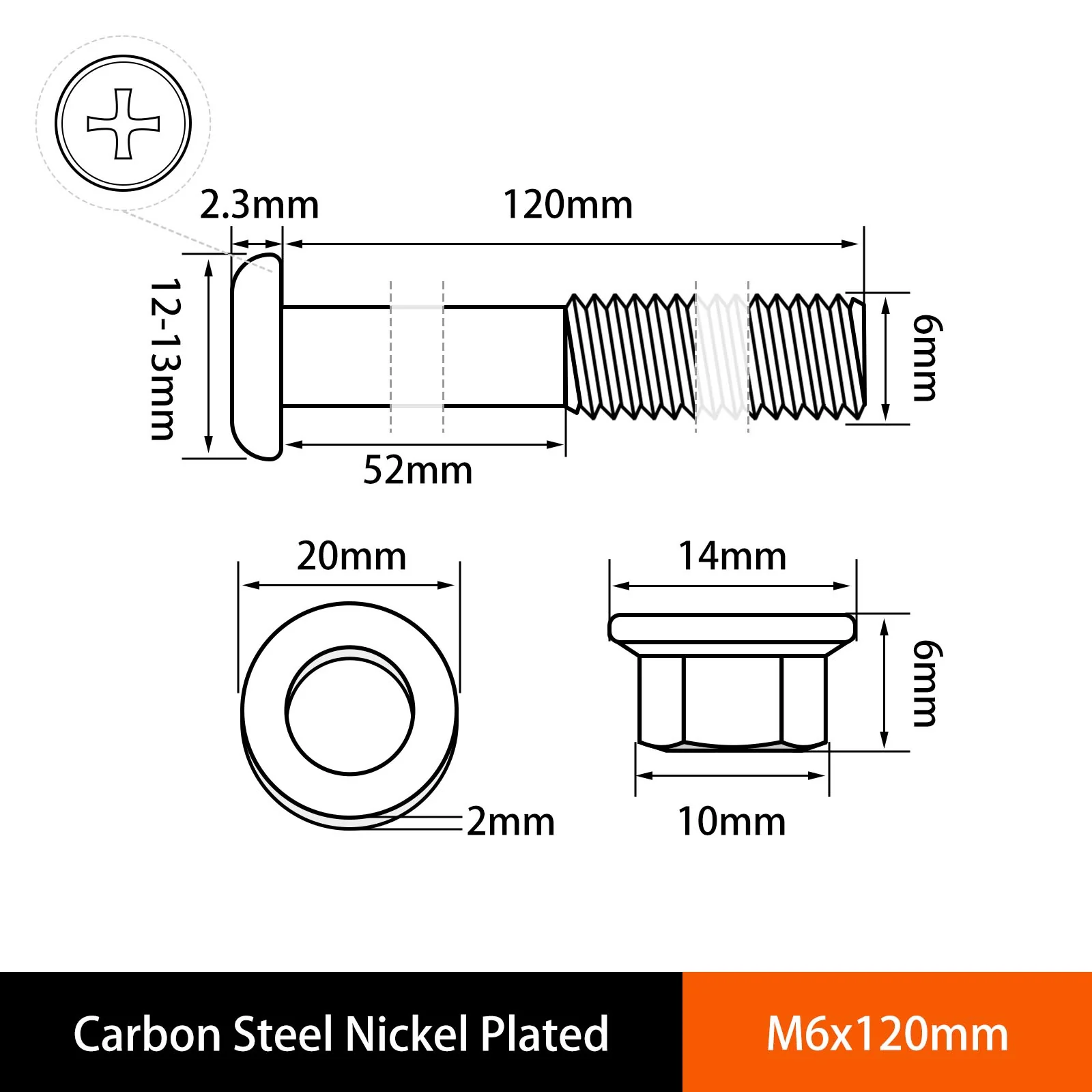 Phillips Flat Head Screws with Serrated Flange Nuts & Washers Sets M6/M8 Carbon Steel Nickel Plated - Image 72