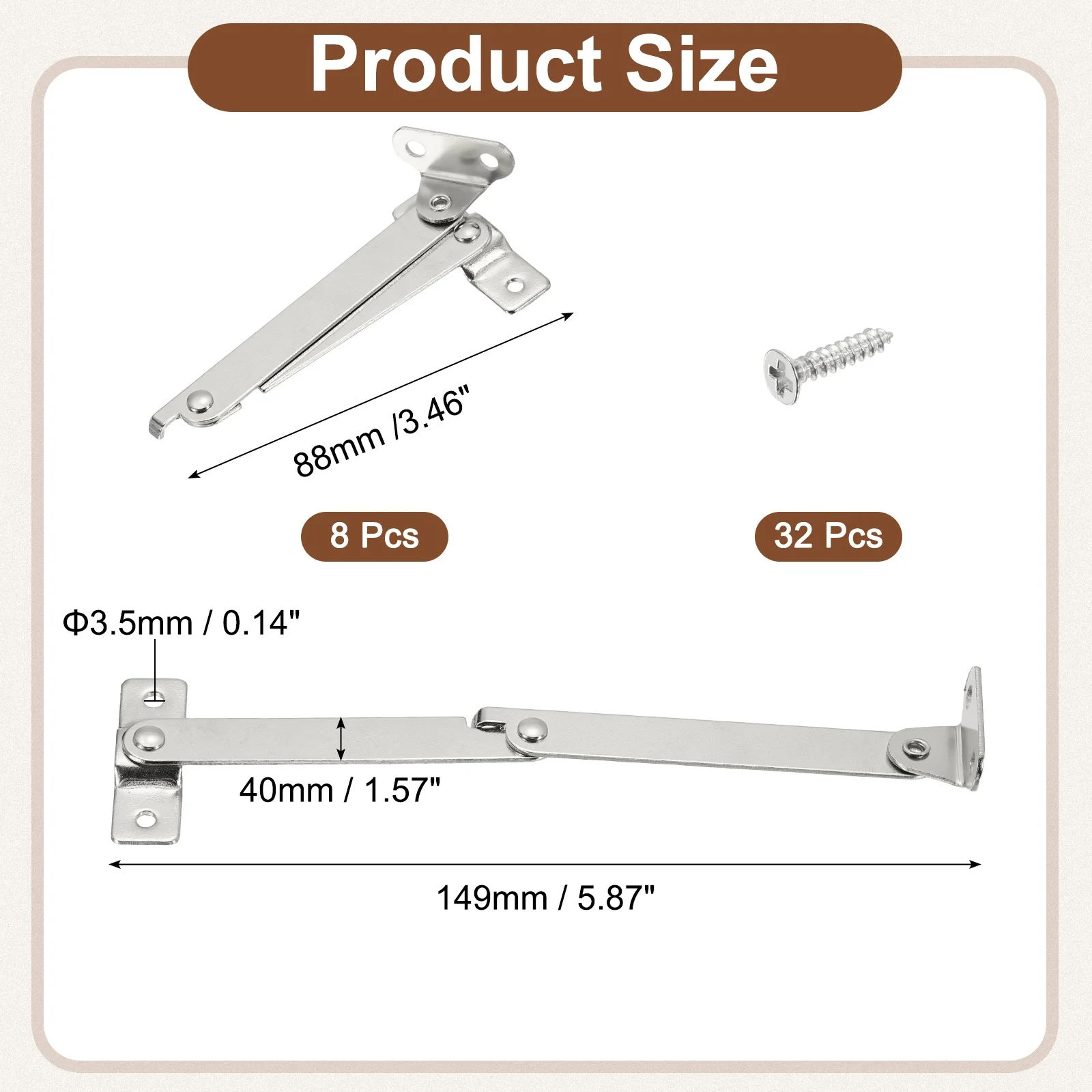 Uxcell 8Pcs Folding Lid Support Hinges, 3.5" 180 Degree Rotatable Hinge, Silver - Image 2