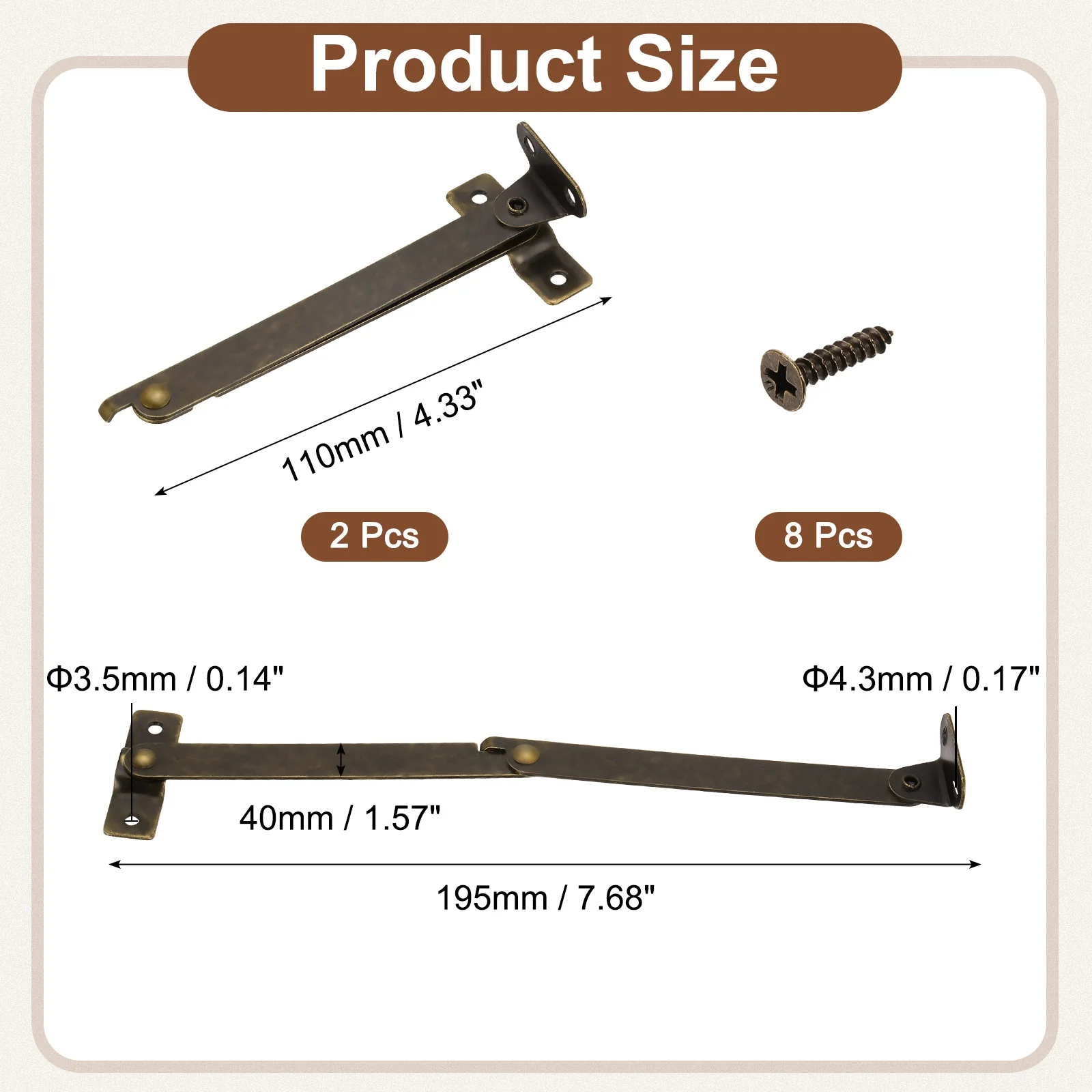 Uxcell 2Pcs Folding Lid Support Hinges, 4.3" 180 Degree Rotatable Hinge, Bronze Tone - Image 2