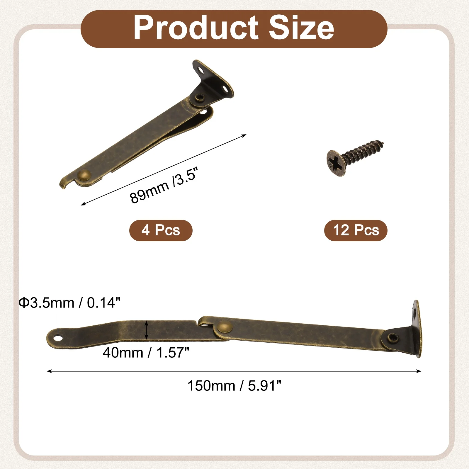 Uxcell 4Pcs Folding Lid Support Hinges, 3.5" 180 Degree Rotatable Hinges, Bronze Tone - Image 2
