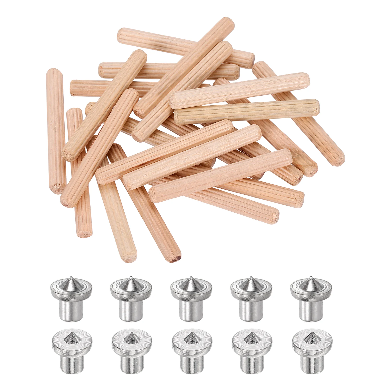 Uxcell 250Pcs Wood Dowel Pins, 6 x 50mm Wooden Dowel Rods with Center Transfer Plugs