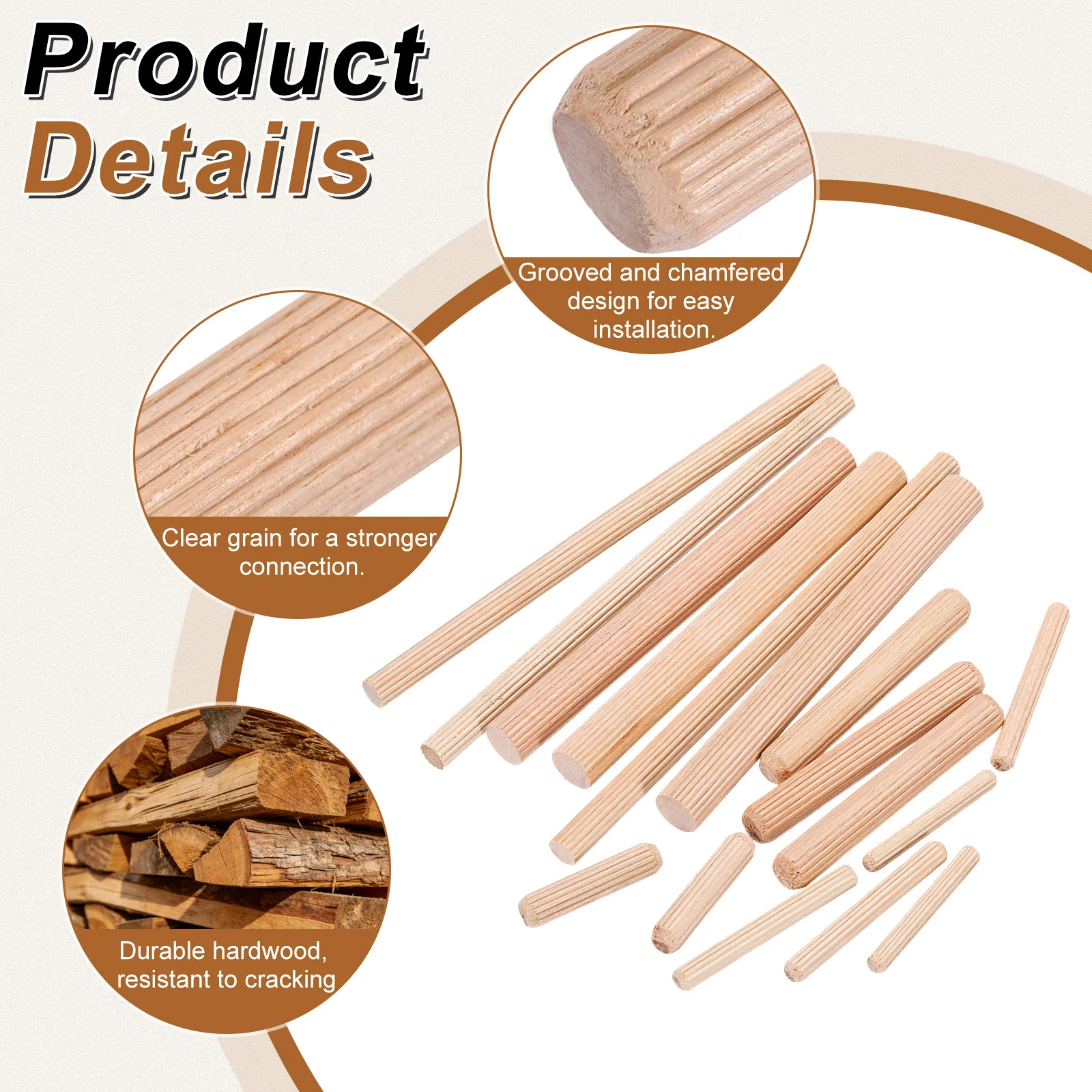 Uxcell 250Pcs Wood Dowel Pins, 6 x 45mm Wooden Dowel Rods with Center Transfer Plugs - Image 3