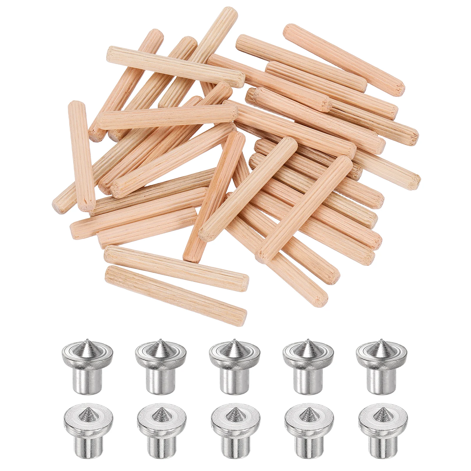 Uxcell 200Pcs Wood Dowel Pins, 5 x 40mm Wooden Dowel Rods with Center Transfer Plugs