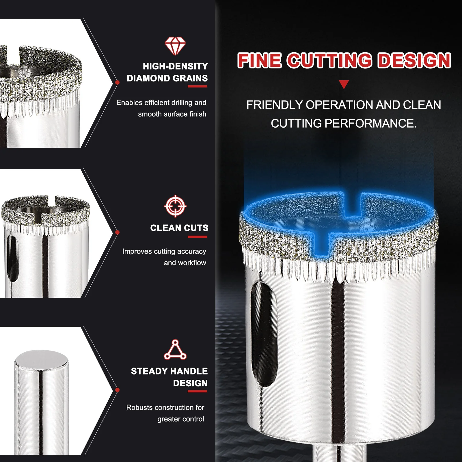 Diamond Hole Saw Set, Diamond Hollow Core Drill Bit Hole Cutters for Glass Tile Ceramic - Image 58