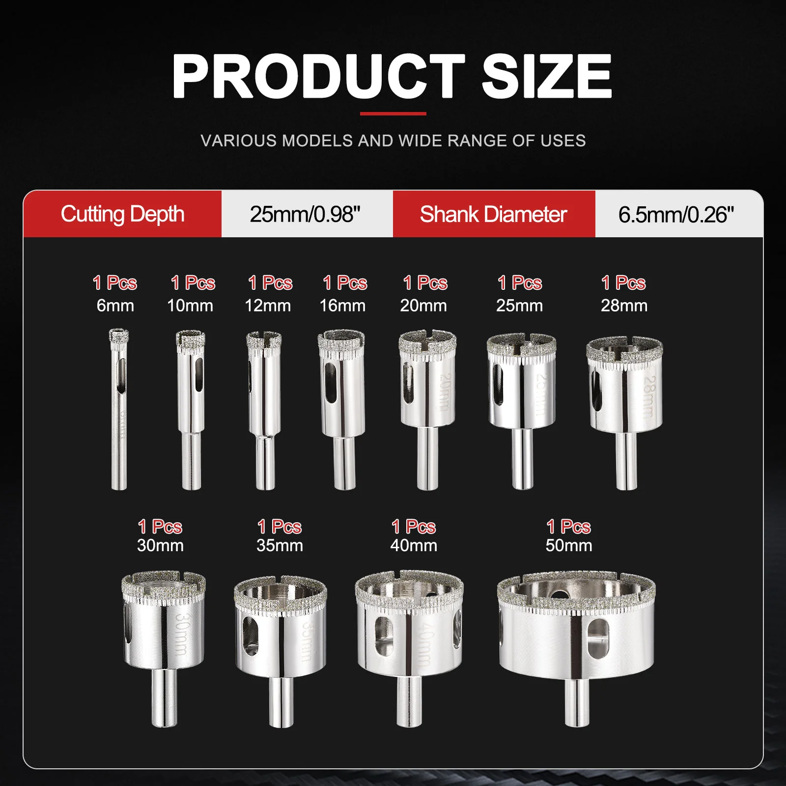 Diamond Hole Saw Set, Diamond Hollow Core Drill Bit Hole Cutters for Glass Tile Ceramic - Image 62