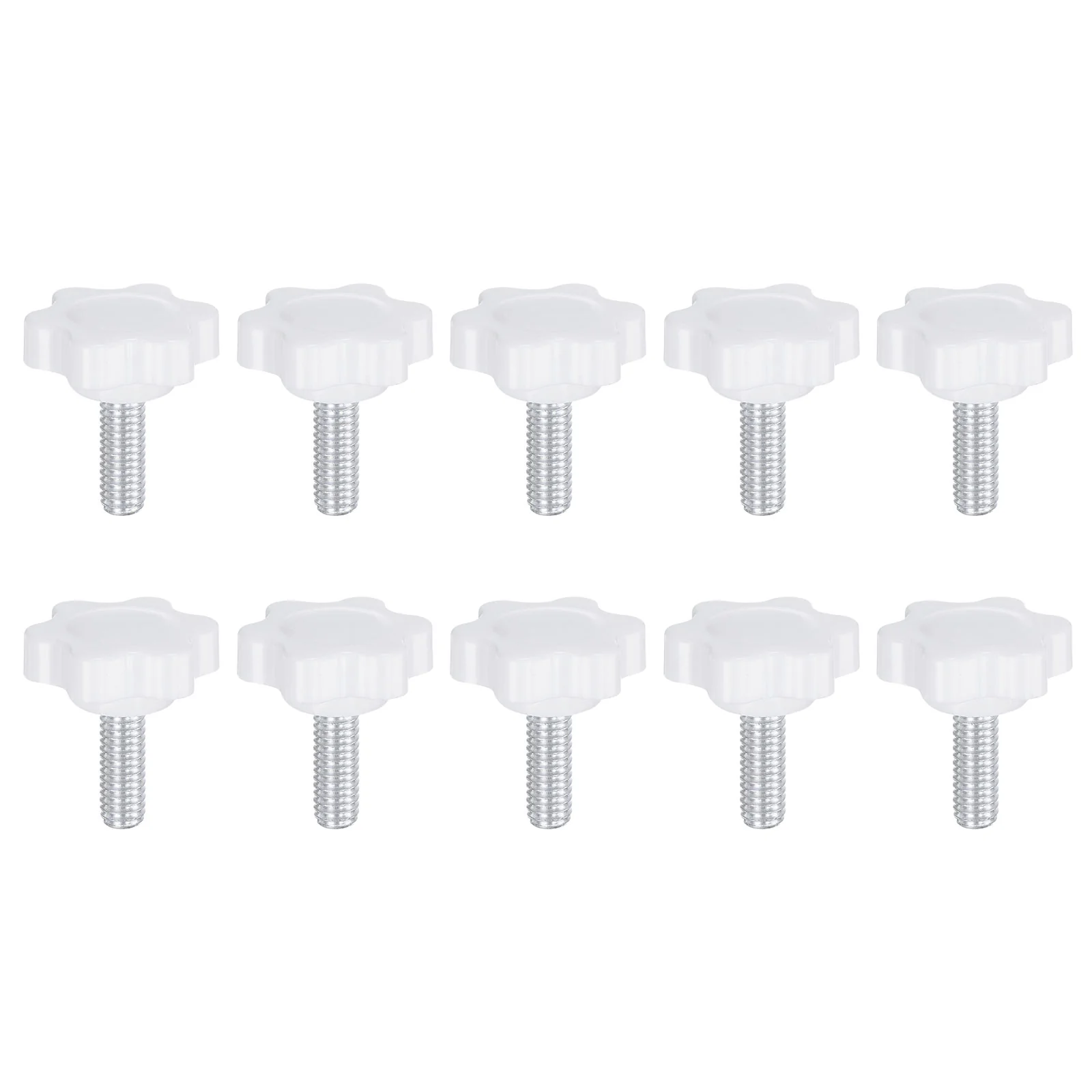 10pcs Star Knob M6 x 16mm Thread 25mm 6-Point Head Stud Hand Clamping Knob White
