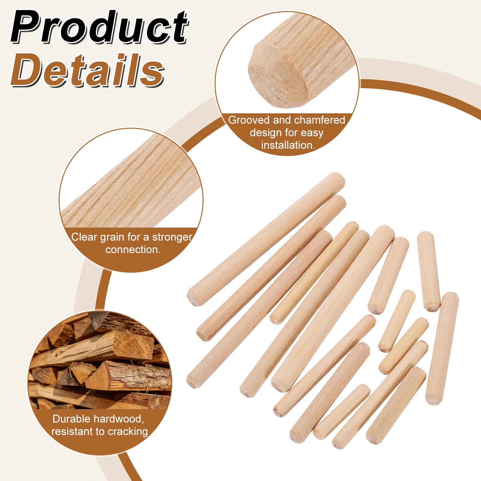Uxcell 200 Pcs 1/4″ x 2″ Wood Dowel Pins, Straight Grooved with 10Pcs Pin Centers - Image 3