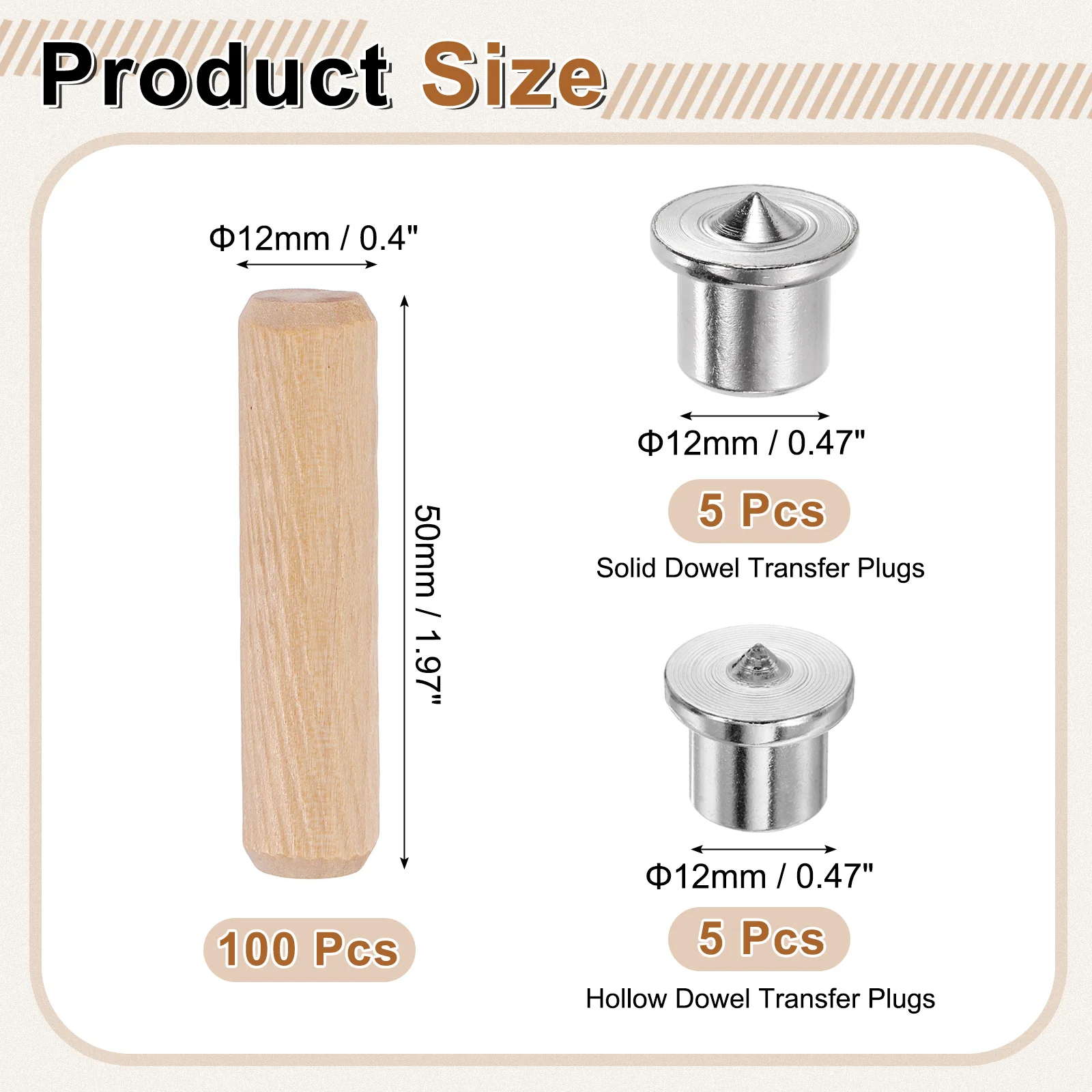 Uxcell 100 Pcs 1/2″ x 2″ Wood Dowel Pins, Straight Grooved with 10Pcs Pin Centers - Image 2