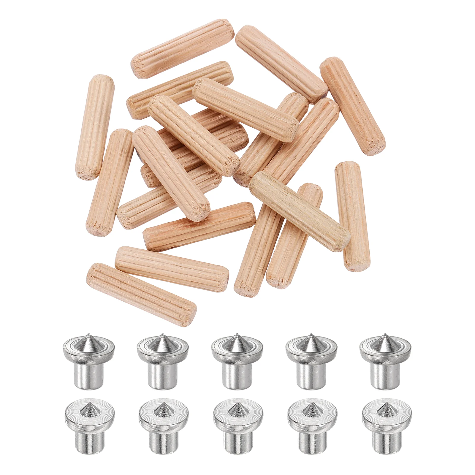 Uxcell 250Pcs Wood Dowel Pins, 6 x 25mm Wooden Dowel Rods with Center Transfer Plugs