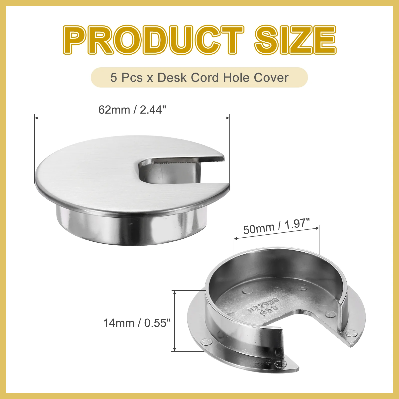 5 Pcs Desk Grommet 1.97Inch,Zinc Alloy Round Desk Hole Cover,50mm,Brushed Nickel - Image 2