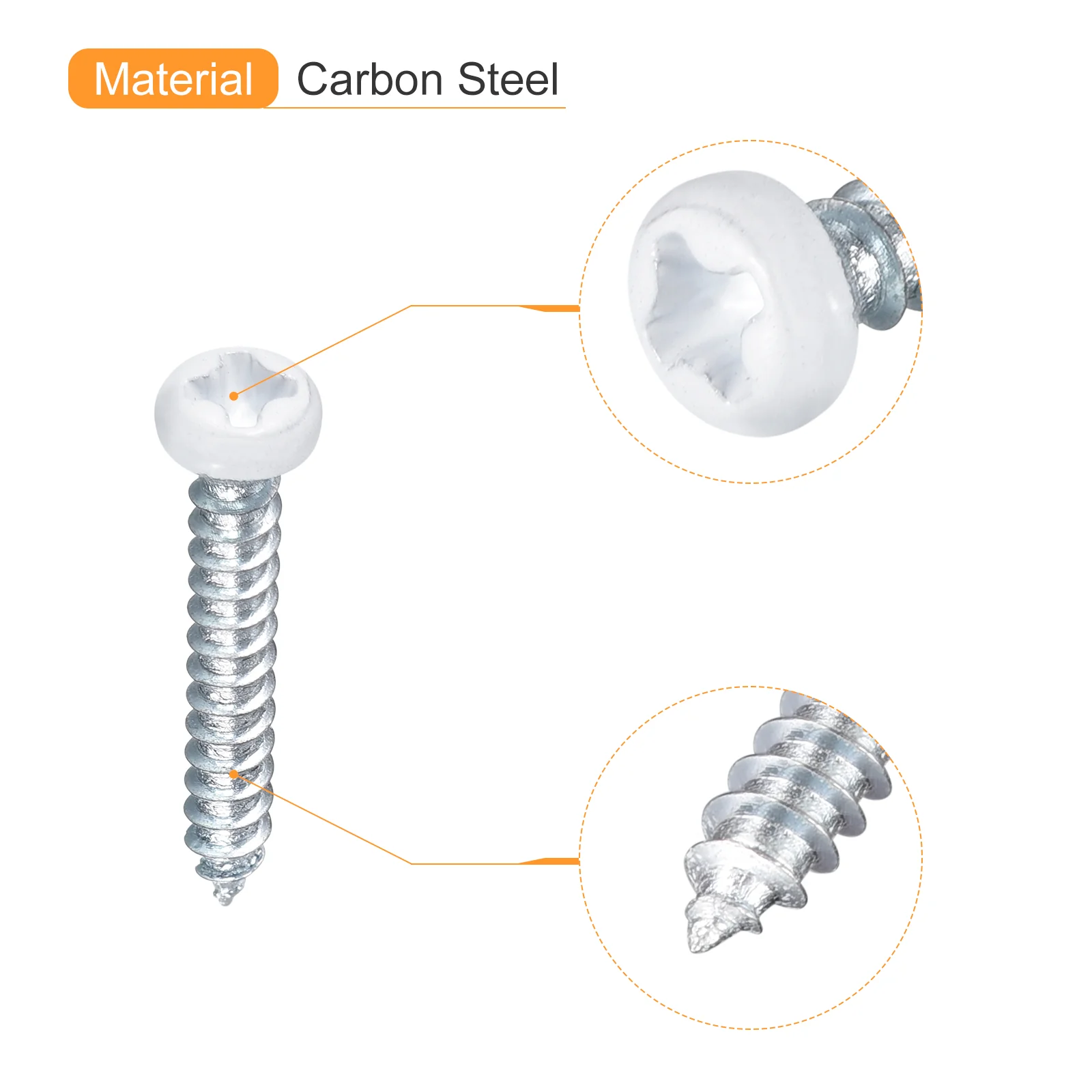 Uxcell 50Pcs #3 x 13/16"White Phillips Pan Head Self Tapping Screws, Silver Blue - Image 4