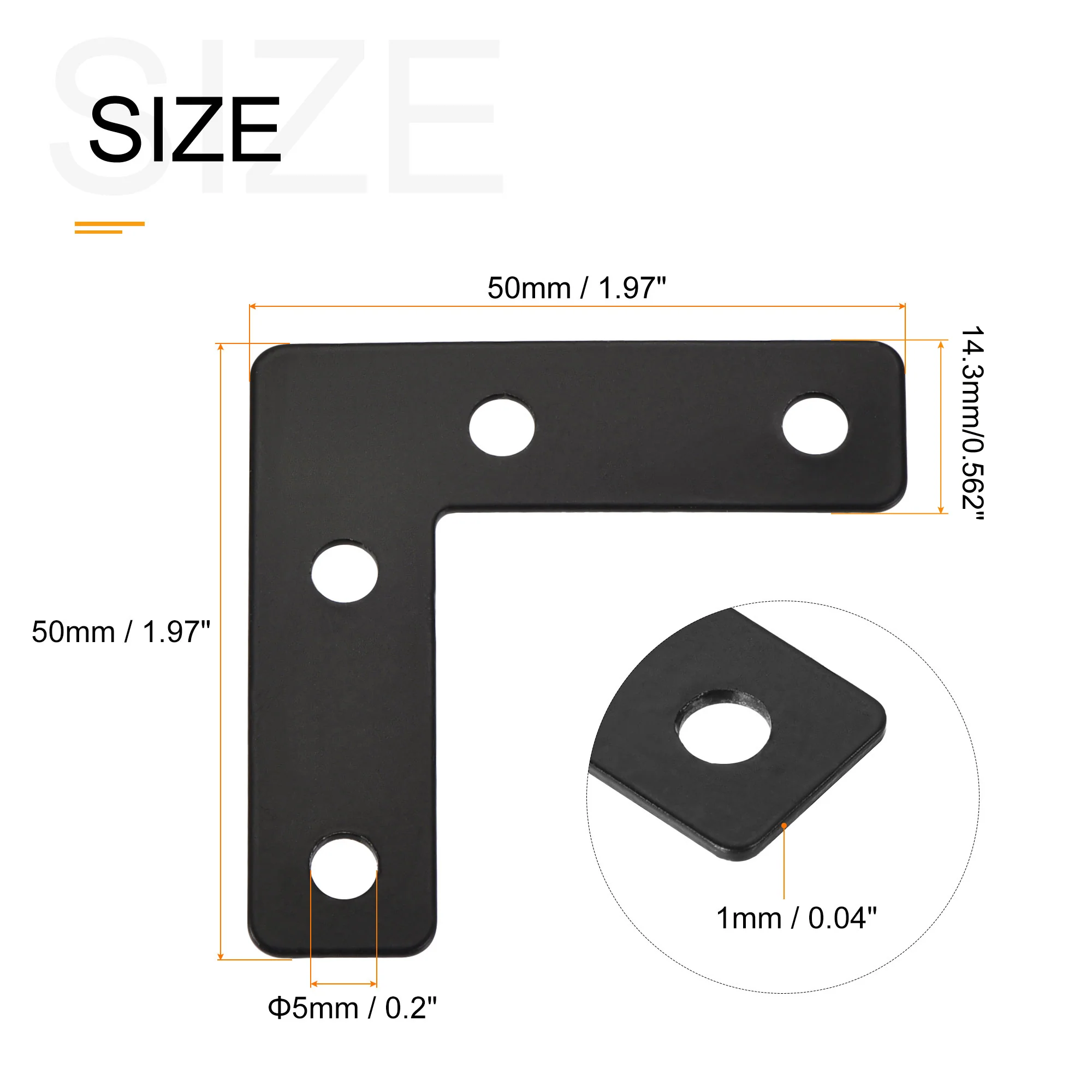 Uxcell L Shape Brace 50mmx50mm Mending Repairing Flat Brackets with Screws Black 12Pcs - Image 2