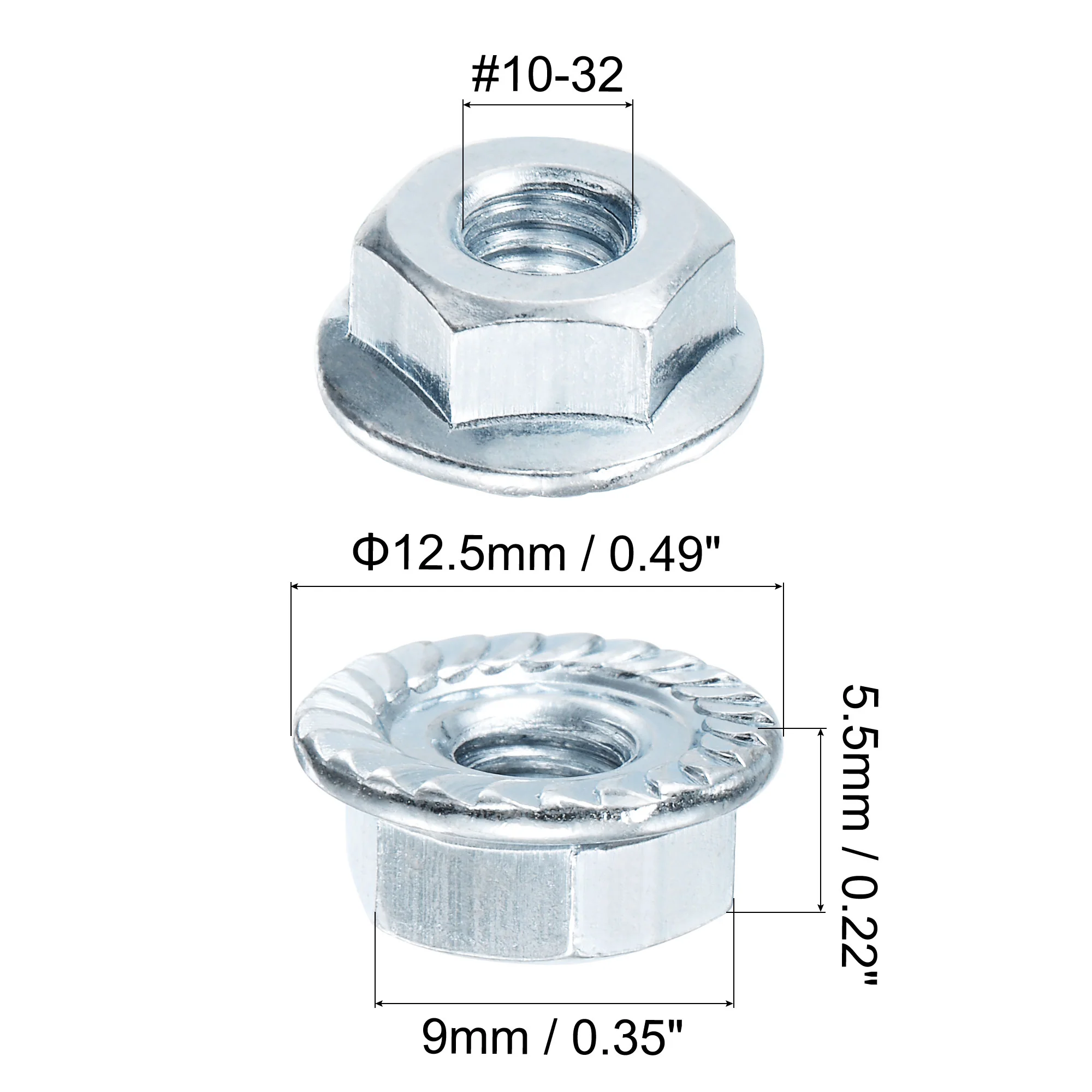 Uxcell #10-32 Serrated Flange Hex Lock Nuts, Carbon Steel Zinc Plated 50pcs - Image 3