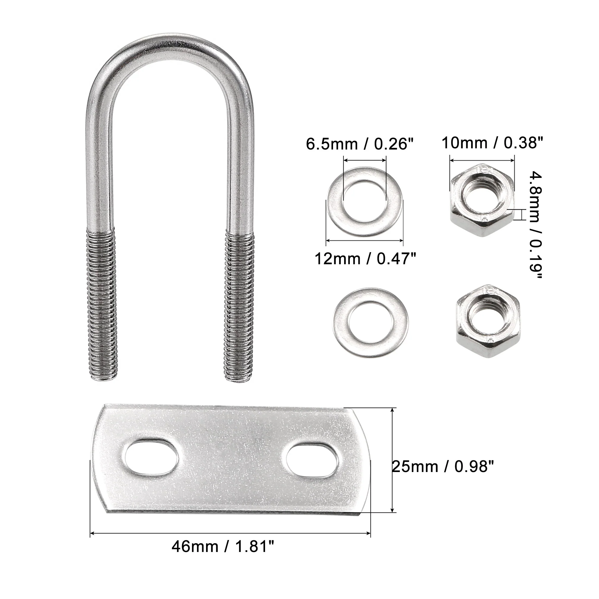 Uxcell Round U-Bolt M6x22mmx70mm 304 Stainless Steel with Nut Plate Washer 4 Set - Image 2