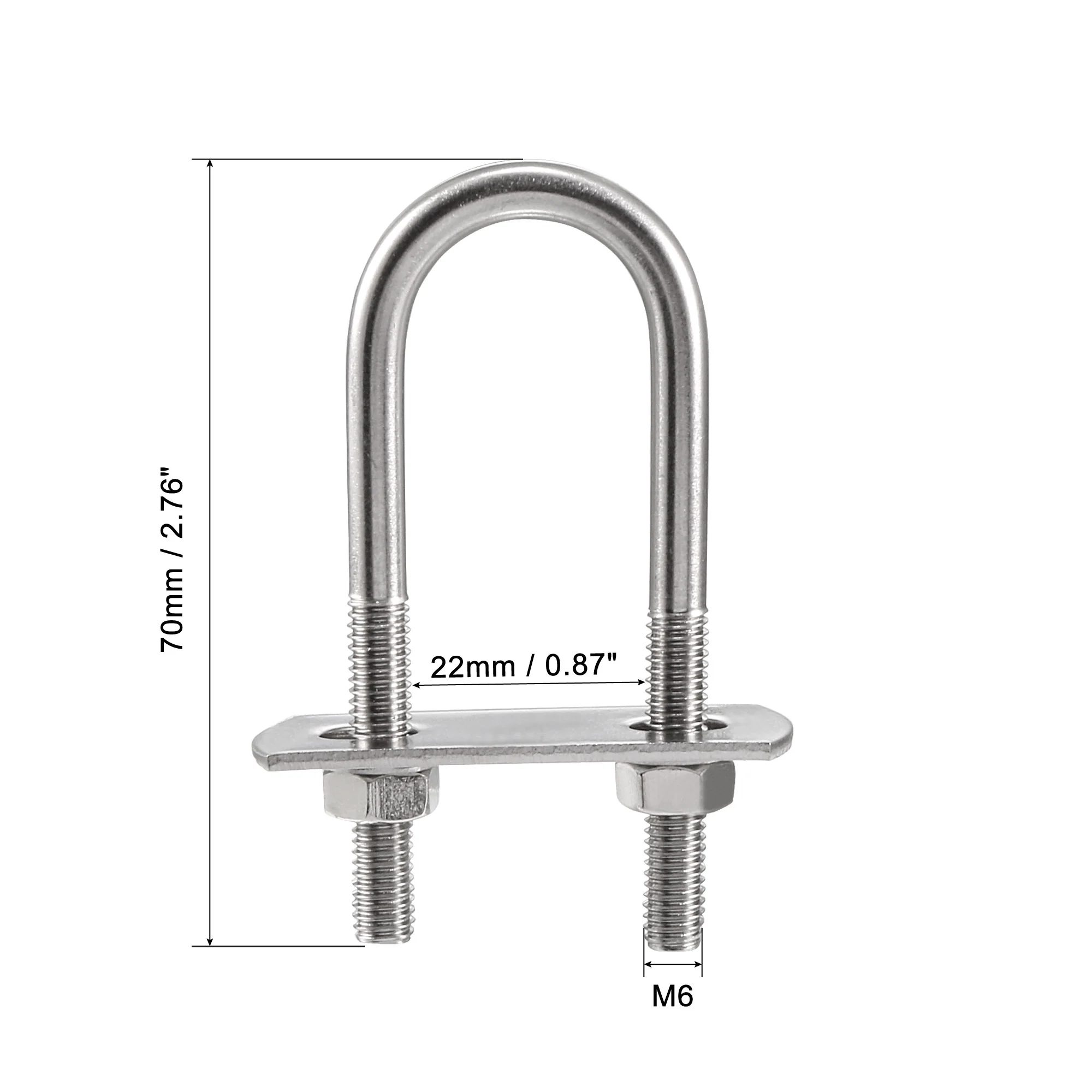 Uxcell Round U-Bolt M6x22mmx70mm 304 Stainless Steel with Nut Plate Washer 4 Set - Image 3