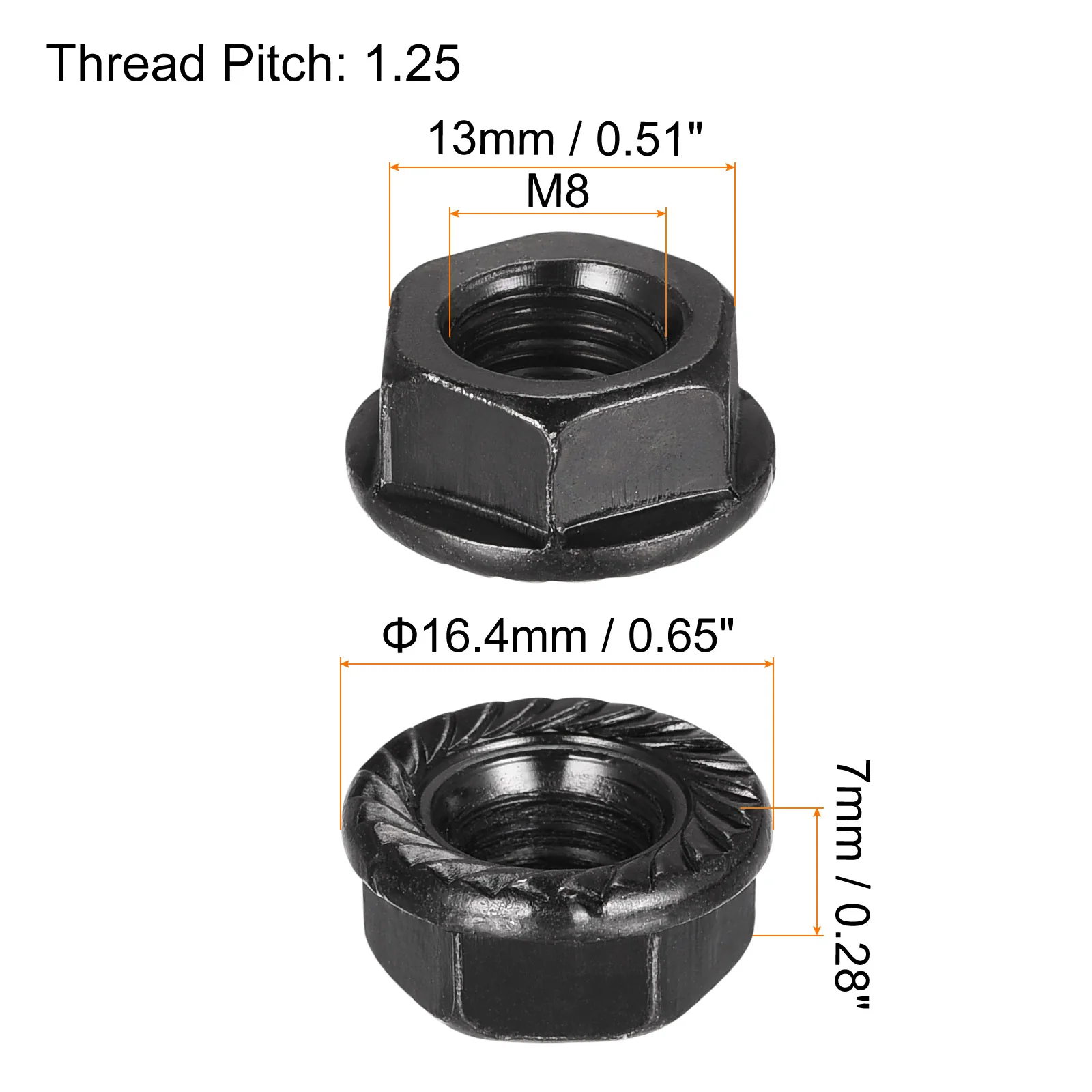 Uxcell M8 Serrated Flange Hex Lock Nuts, Carbon Steel Black Oxide Finished 100pcs - Image 3