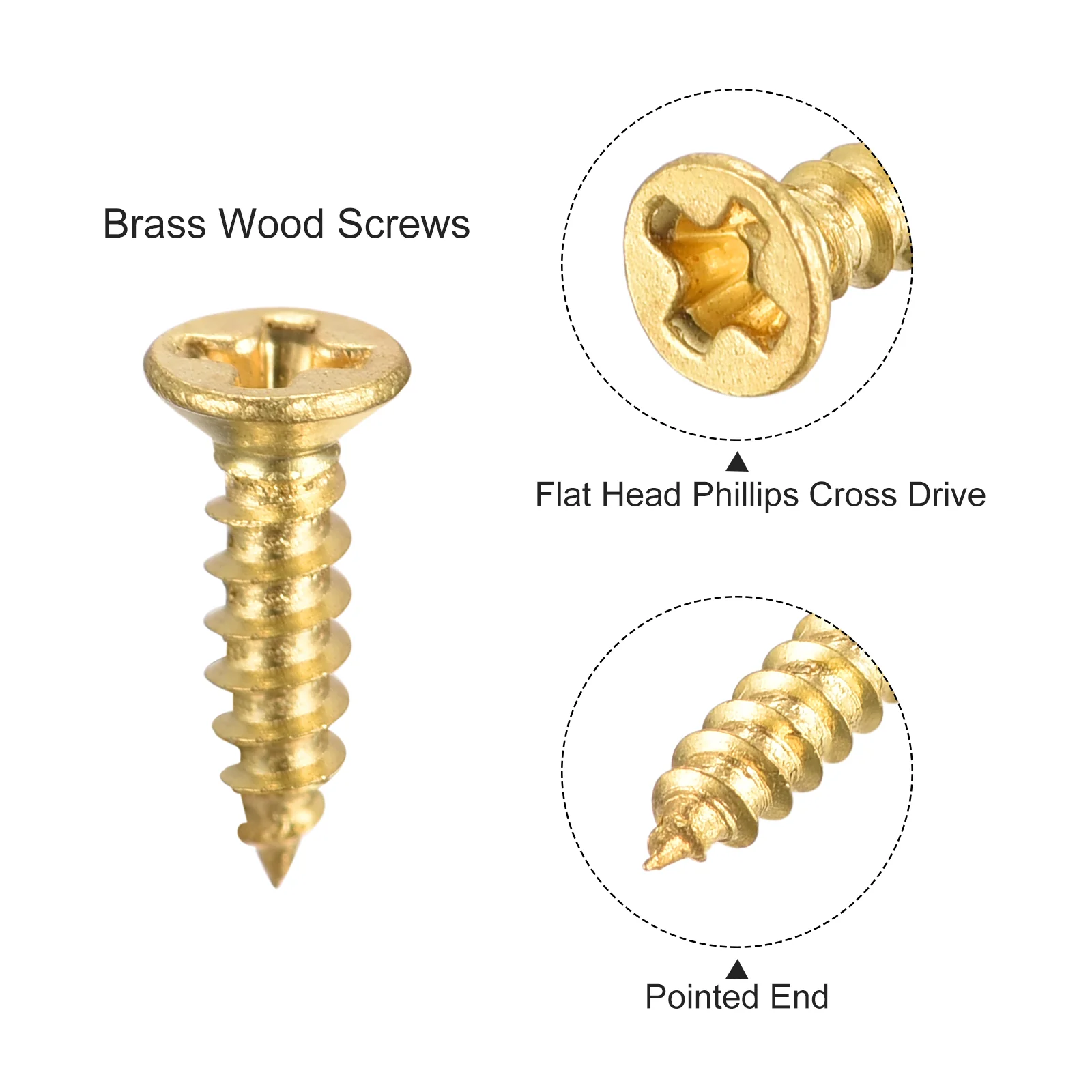 Uxcell Brass Wood Screws, M2x8mm Phillips Flat Head Self Tapping Connector for Door Hinges, Wooden Furniture, Home Appliances 50Pcs - Image 4