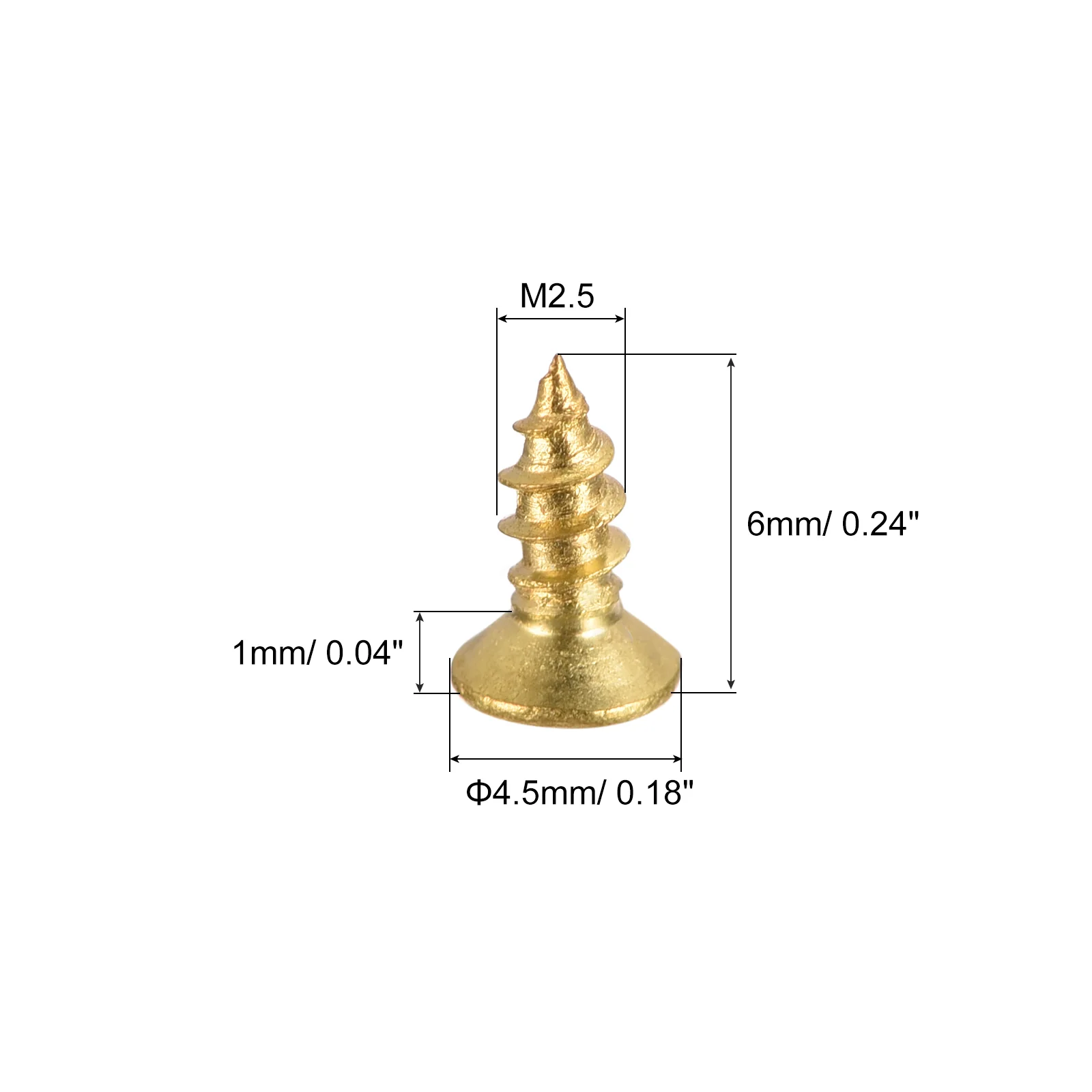 Uxcell Brass Wood Screws, M2.5x6mm Phillips Flat Head Self Tapping Connector for Door Hinges, Wooden Furniture, Home Appliances 100Pcs - Image 2