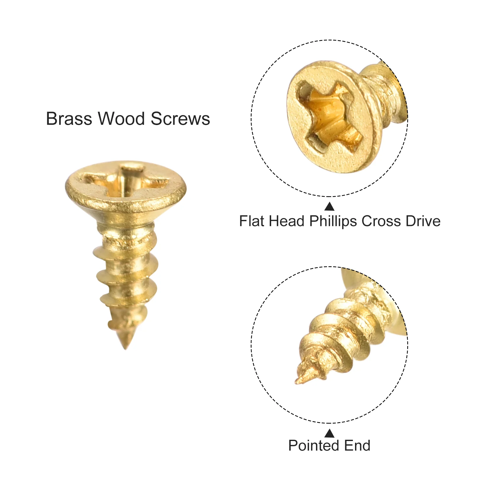 Uxcell Brass Wood Screws, M2.5x6mm Phillips Flat Head Self Tapping Connector for Door Hinges, Wooden Furniture, Home Appliances 25Pcs - Image 4