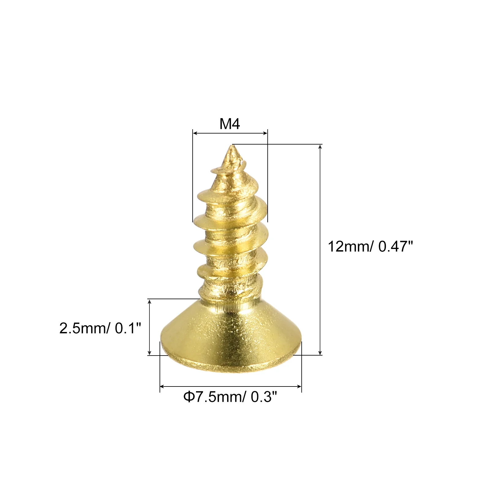 Uxcell Brass Wood Screws, M4x12mm Phillips Flat Head Self Tapping Connector for Door Hinges, Wooden Furniture, Home Appliances 150Pcs - Image 2
