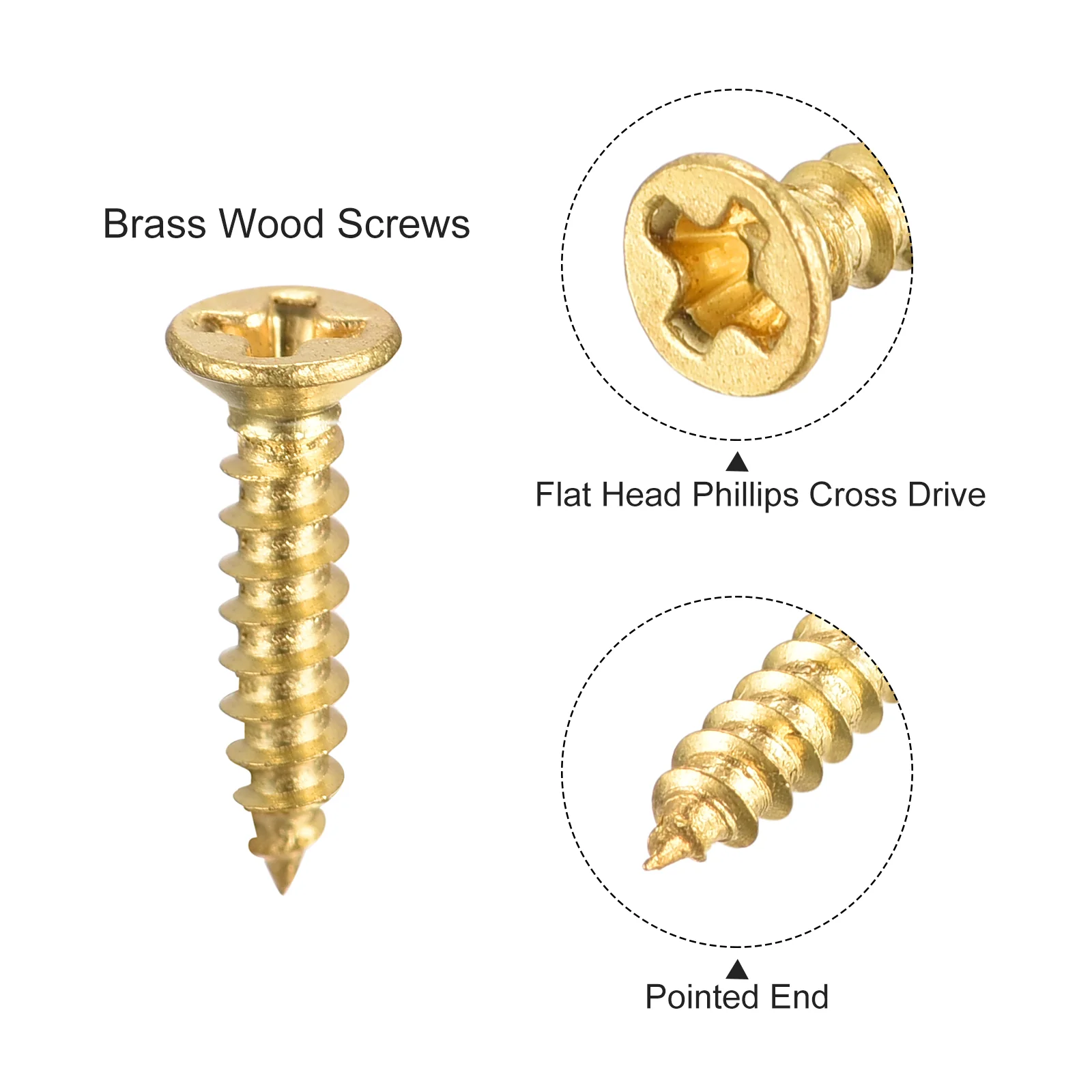 Uxcell Brass Wood Screws, M2x10mm Phillips Flat Head Self Tapping Connector for Door Hinges, Wooden Furniture, Home Appliances 200Pcs - Image 4