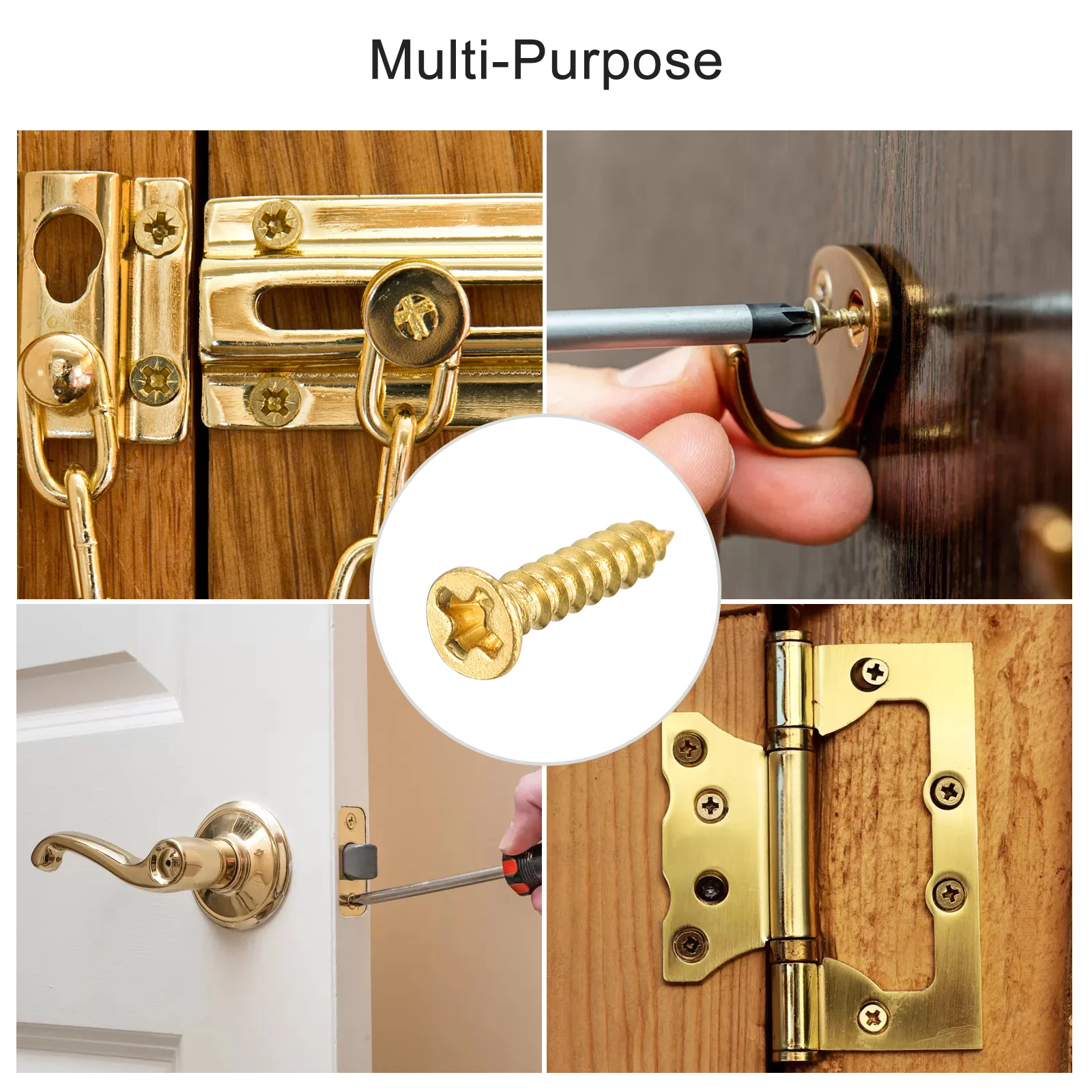 Uxcell Brass Wood Screws, M2x10mm Phillips Flat Head Self Tapping Connector for Door Hinges, Wooden Furniture, Home Appliances 200Pcs - Image 5
