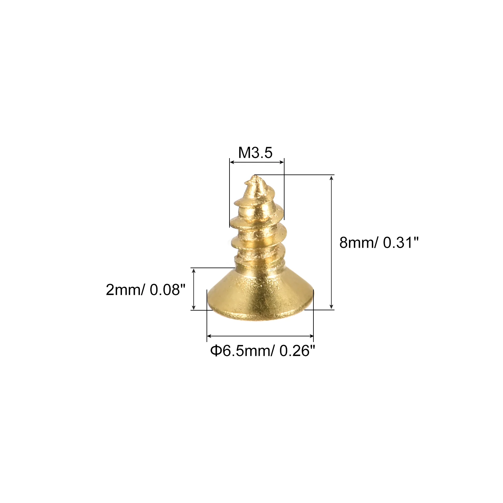 Uxcell Brass Wood Screws, M3.5x8mm Phillips Flat Head Self Tapping Connector for Door Hinges, Wooden Furniture, Home Appliances 200Pcs - Image 2